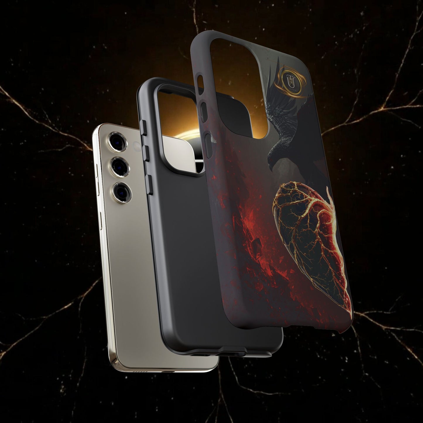 Couples Phone Case — Black Phoenix & White Dragon Heart Design (For Him)