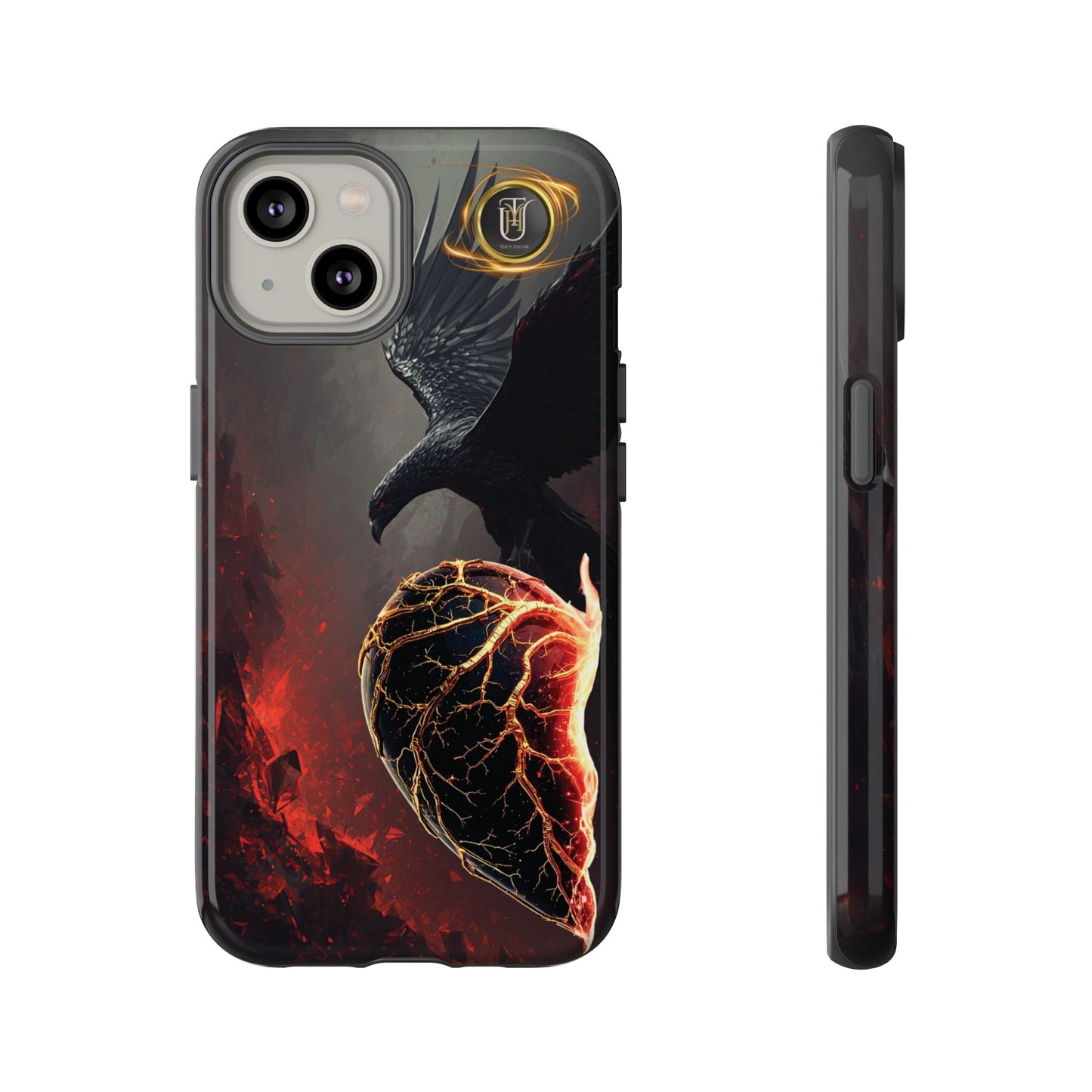 Couples Phone Case — Black Phoenix & White Dragon Heart Design (For Him)