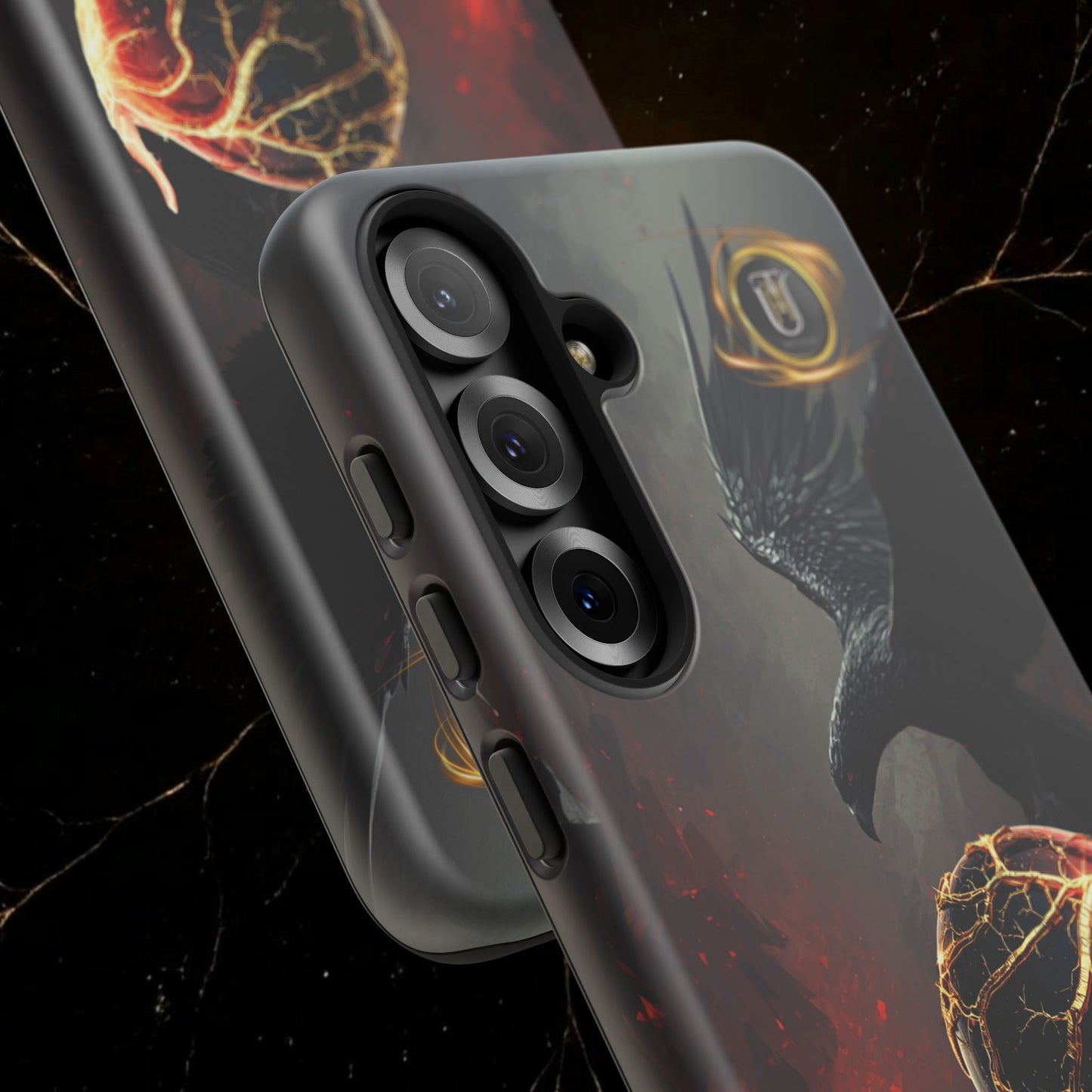 Couples Phone Case — Black Phoenix & White Dragon Heart Design (For Him)