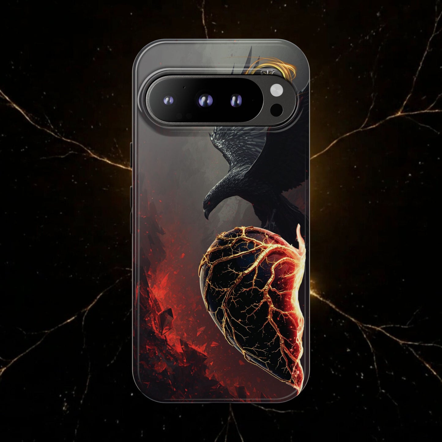 Couples Phone Case — Black Phoenix & White Dragon Heart Design (For Him)