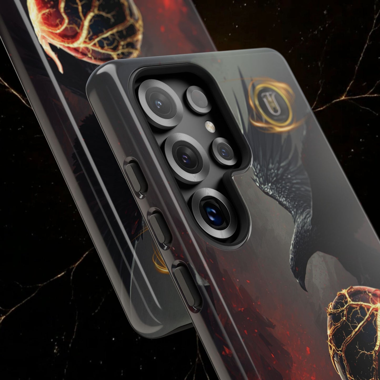 Couples Phone Case — Black Phoenix & White Dragon Heart Design (For Him)