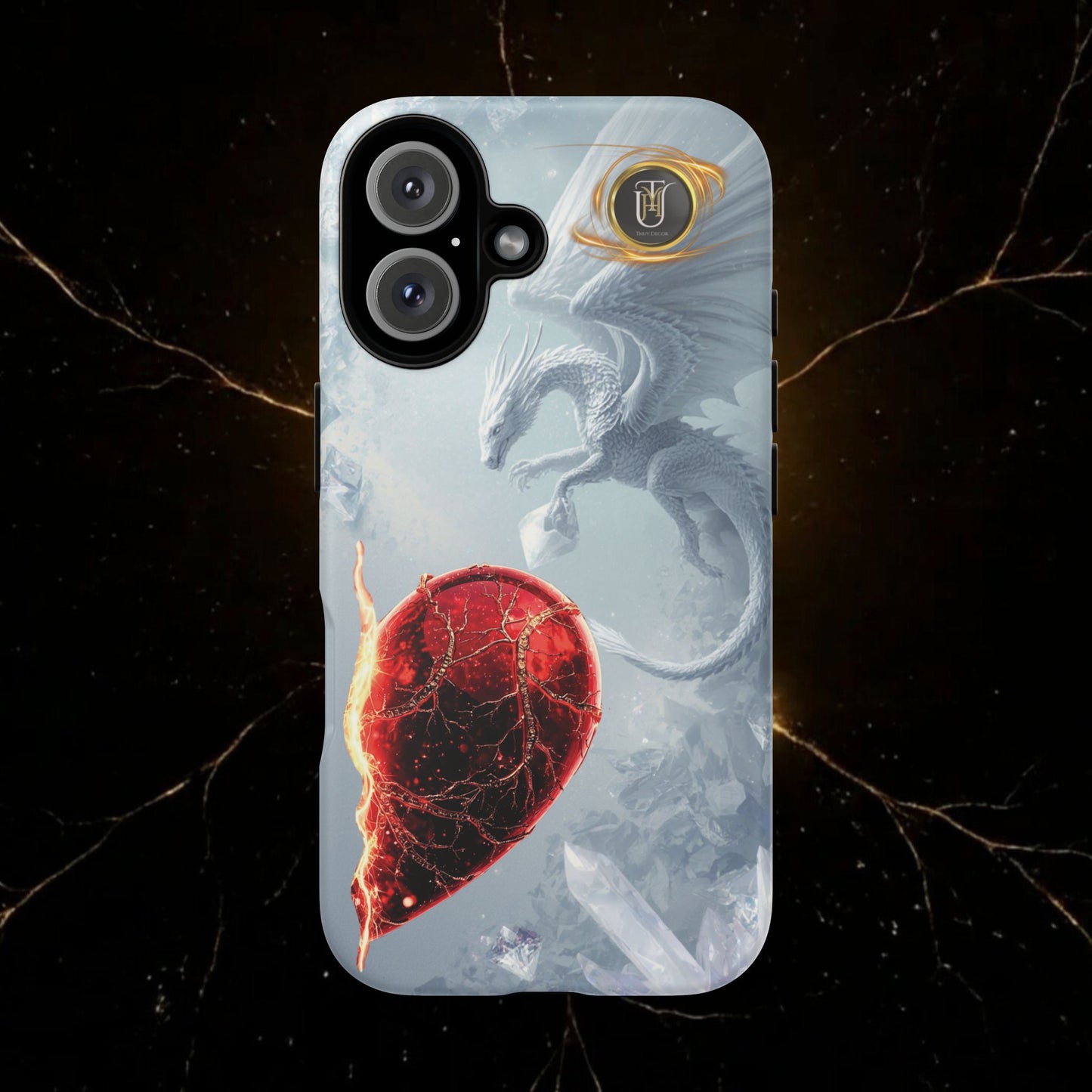 Couples Phone Case — Black Phoenix & White Dragon Heart Design (For Her))