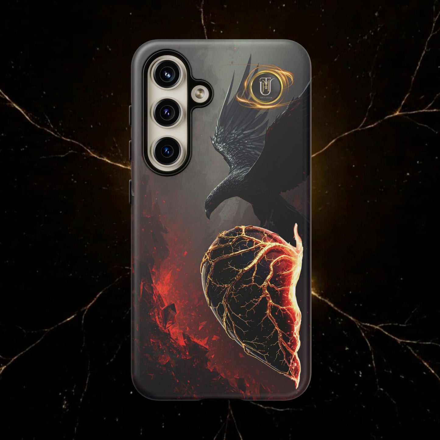 Couples Phone Case — Black Phoenix & White Dragon Heart Design (For Him)