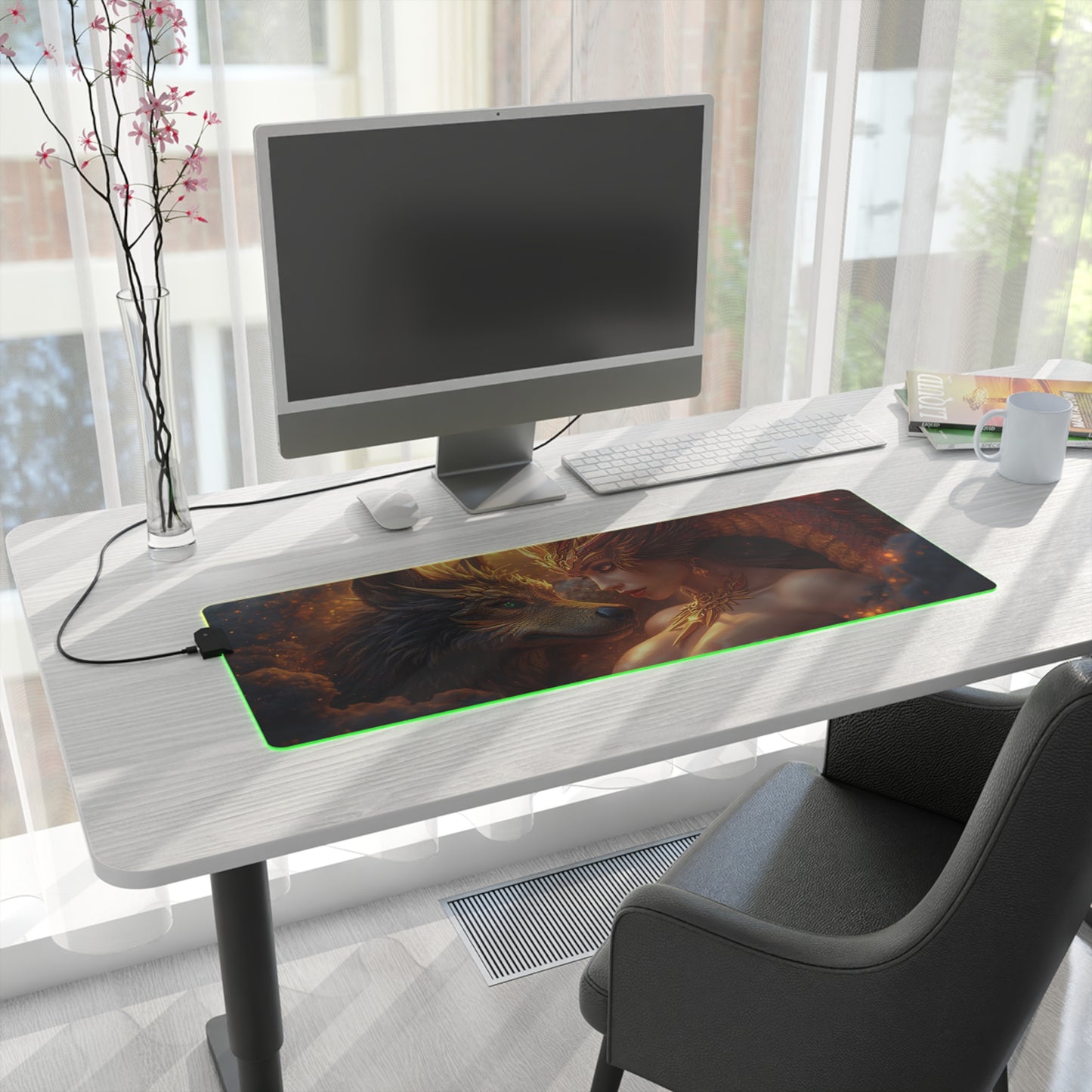 Lady Dragon & Dog Lunar Zodiac LED Gaming Mouse Pad