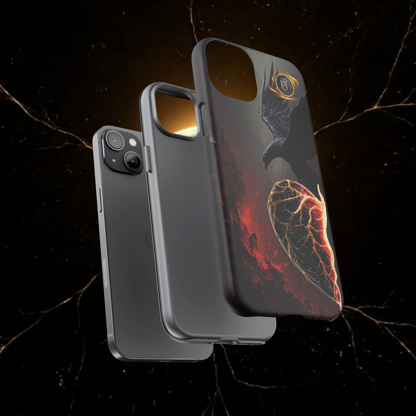 Couples Phone Case — Black Phoenix & White Dragon Heart Design (For Him)