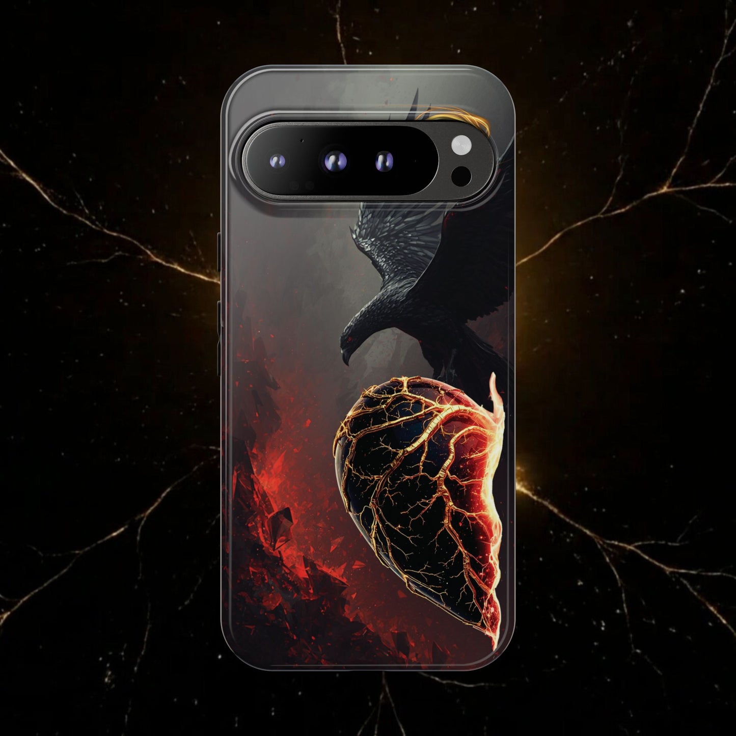 Couples Phone Case — Black Phoenix & White Dragon Heart Design (For Him)