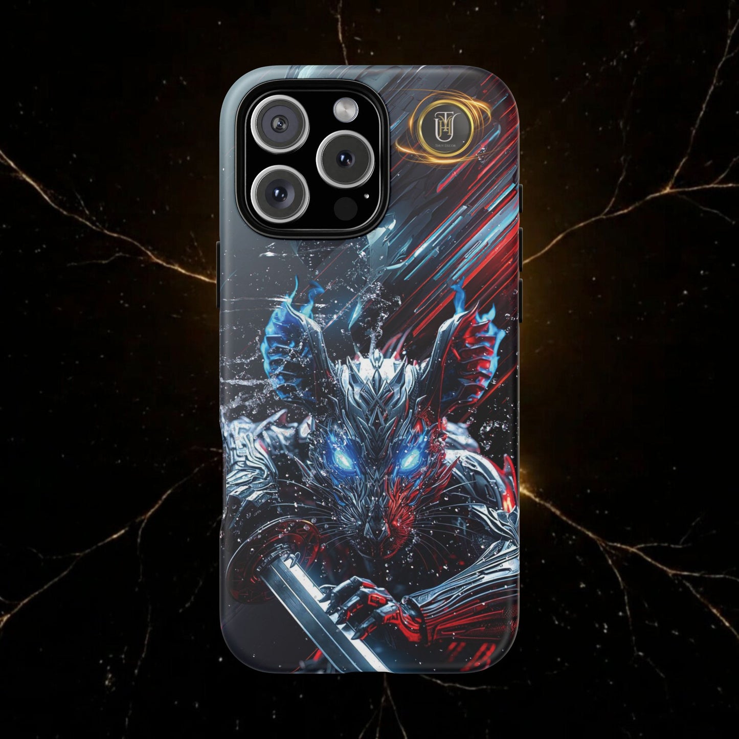 Lunar Metal Rat Samurai Phone Case — Warrior Rodent Armor Design