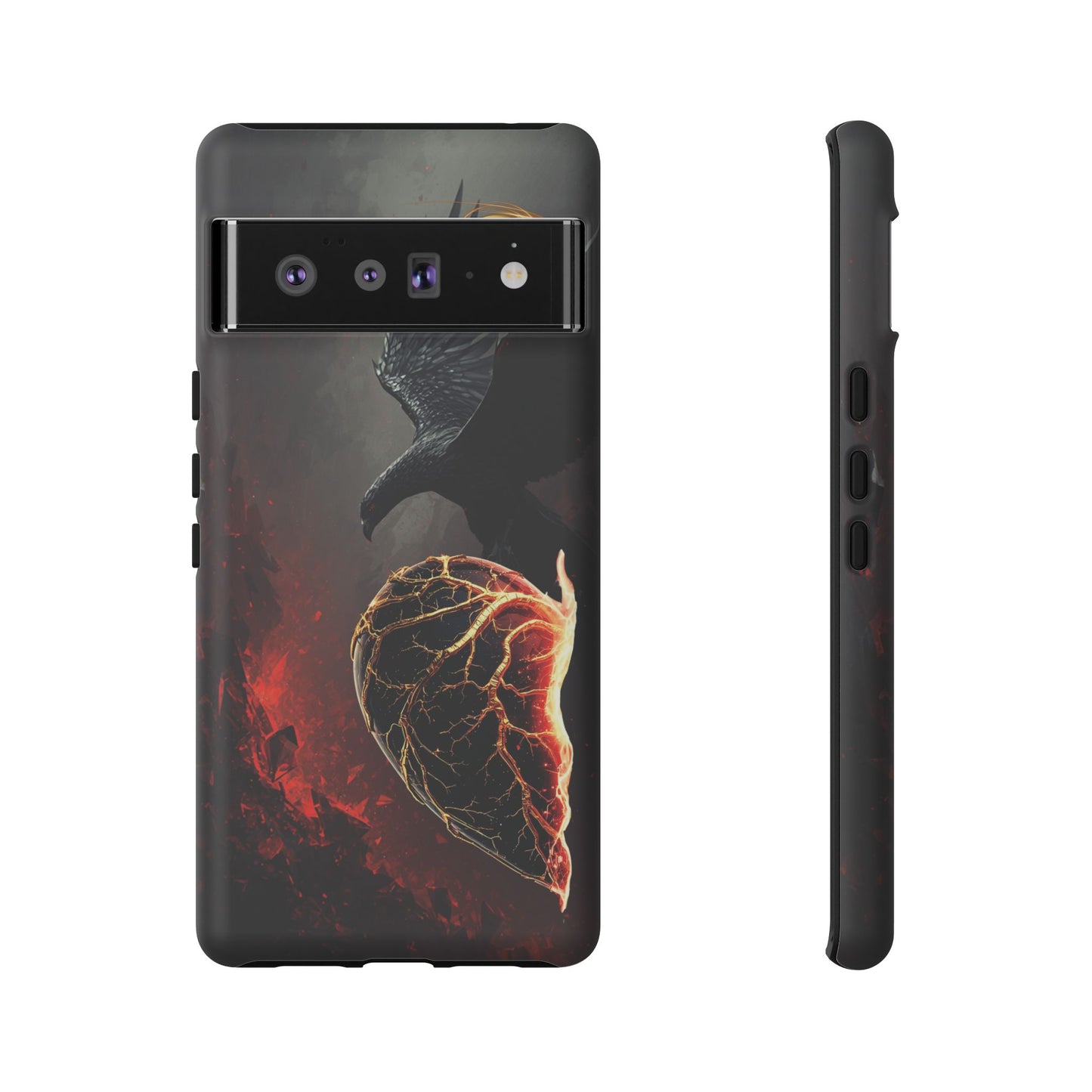 Couples Phone Case — Black Phoenix & White Dragon Heart Design (For Him)