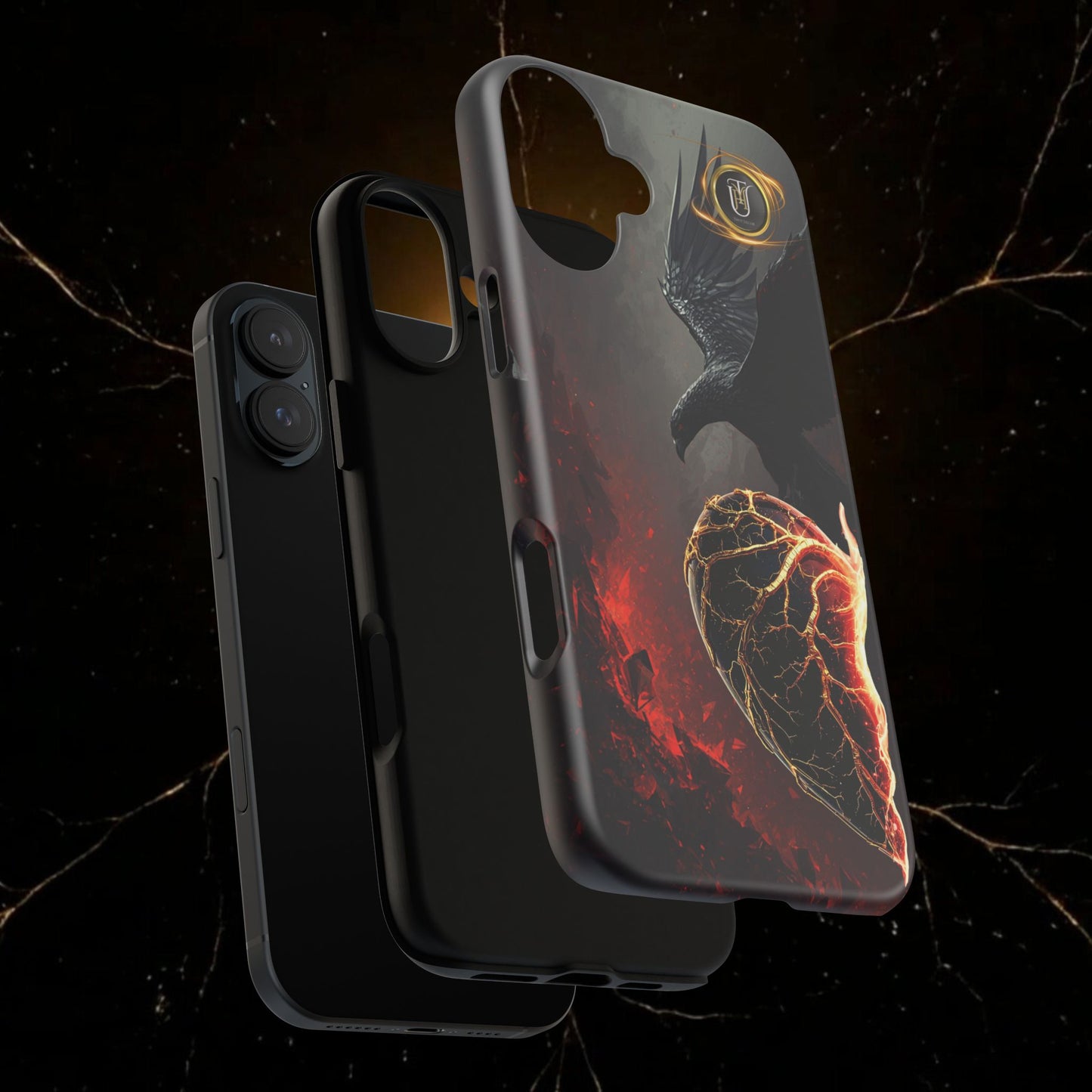 Couples Phone Case — Black Phoenix & White Dragon Heart Design (For Him)
