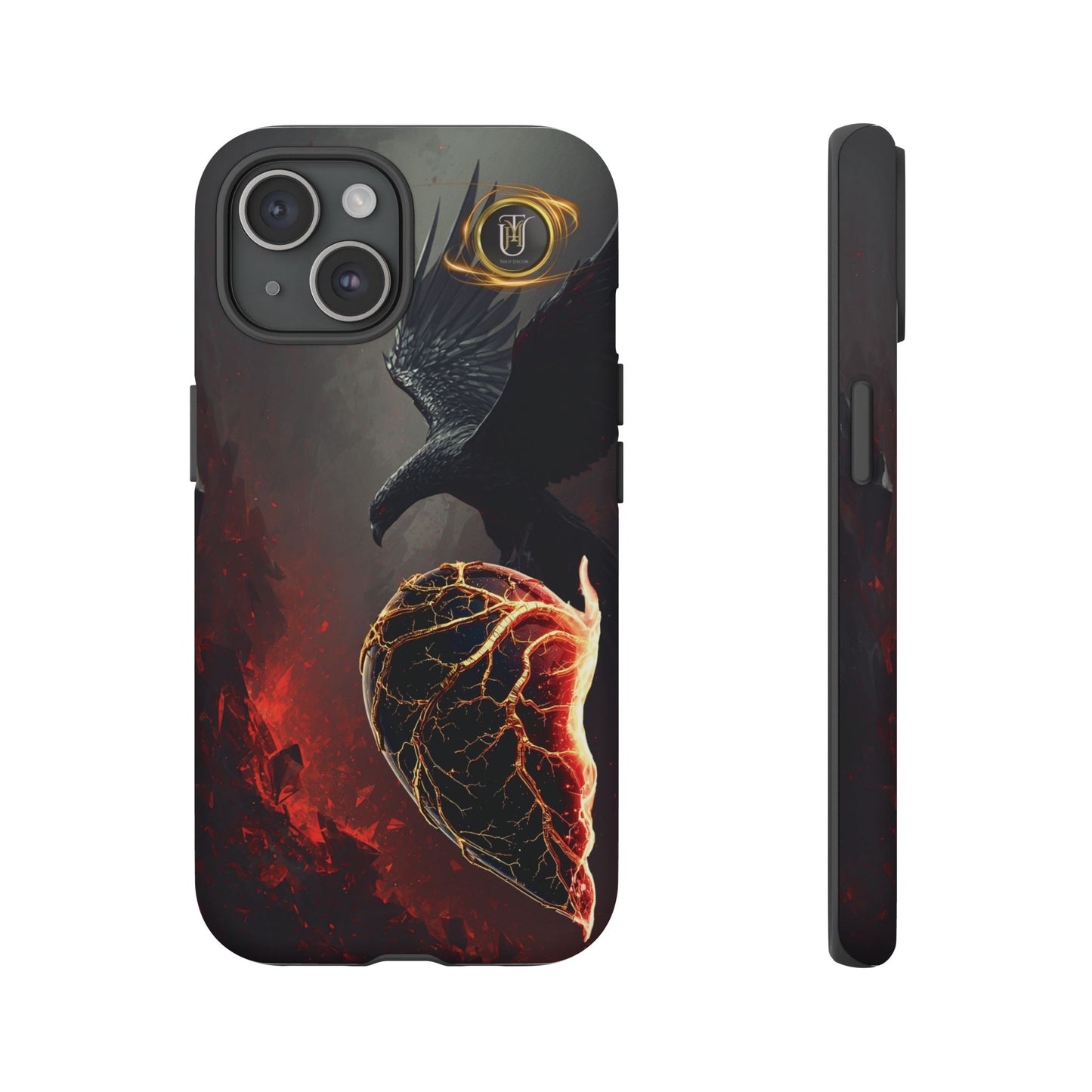 Couples Phone Case — Black Phoenix & White Dragon Heart Design (For Him)