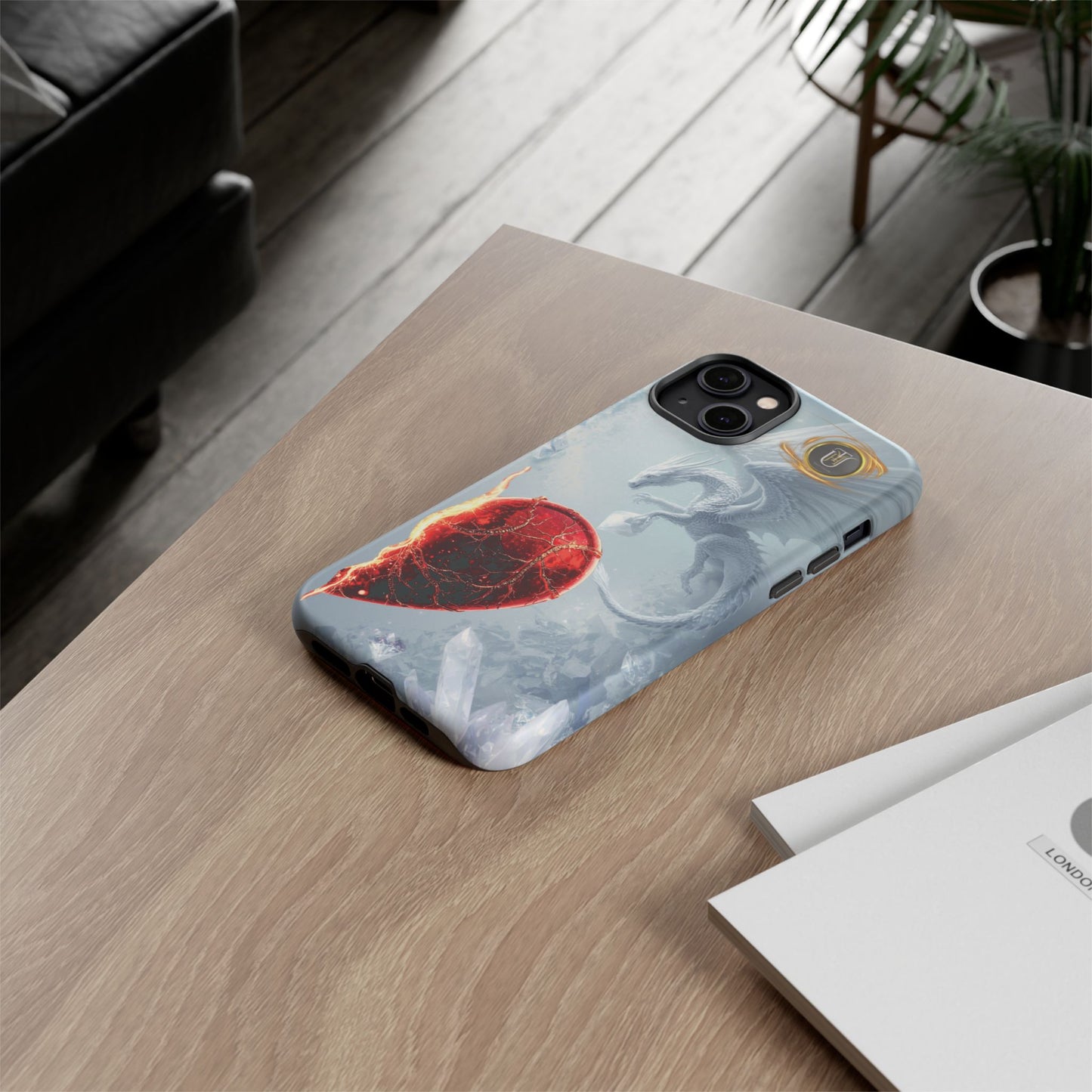 Couples Phone Case — Black Phoenix & White Dragon Heart Design (For Her))