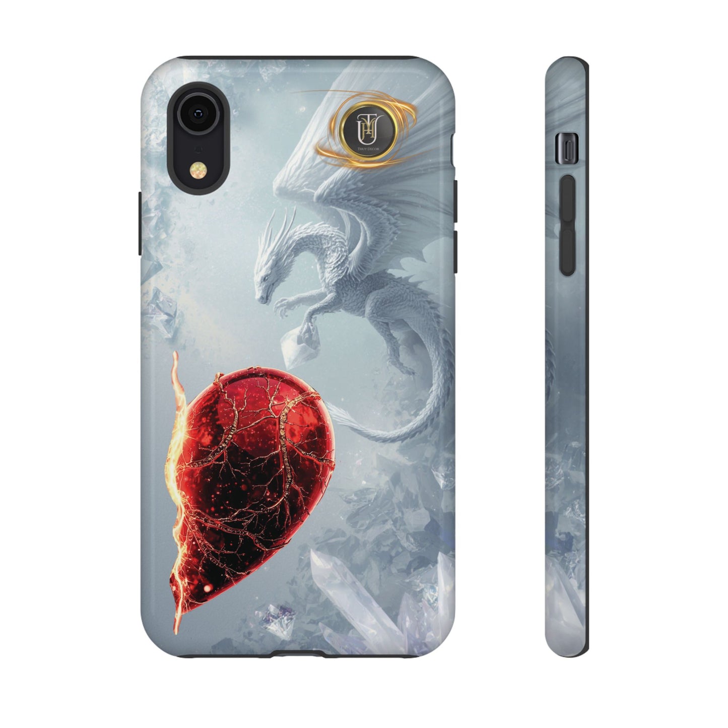 Couples Phone Case — Black Phoenix & White Dragon Heart Design (For Her))