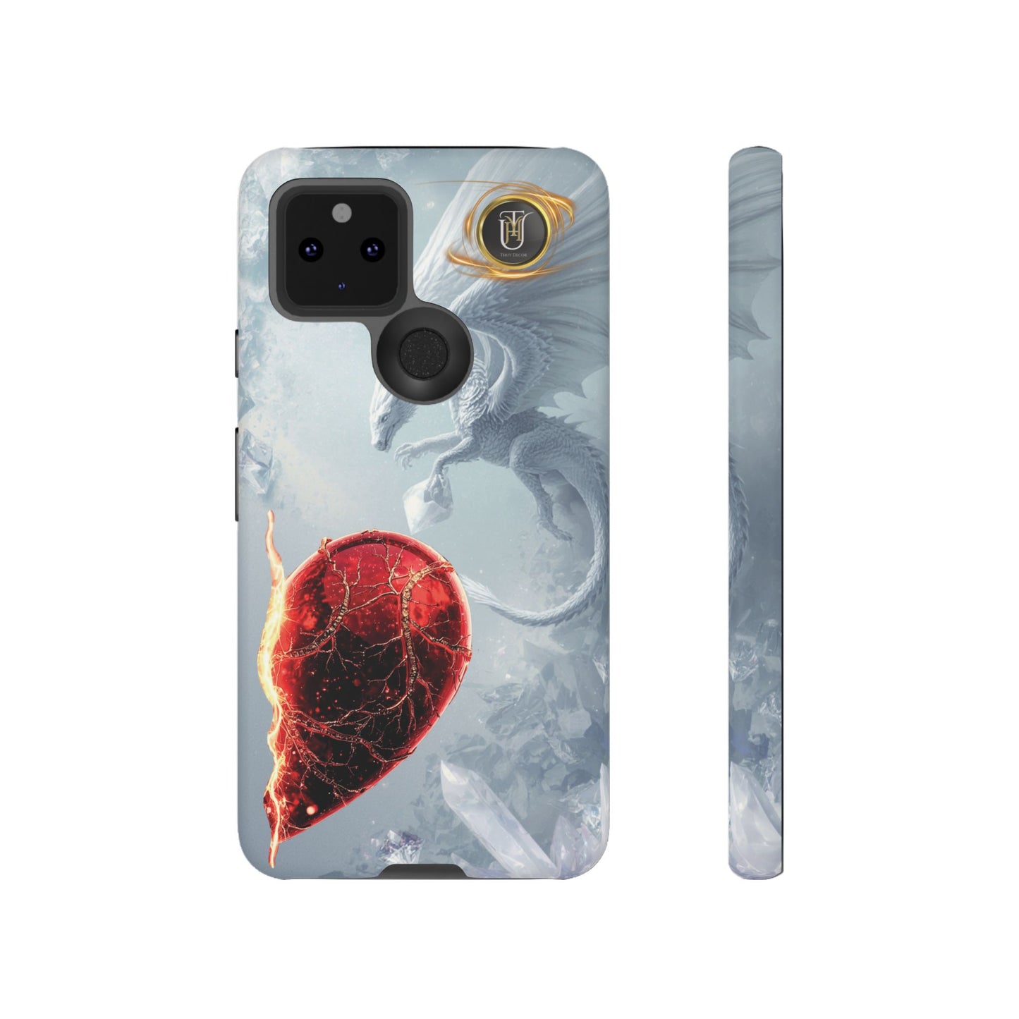 Couples Phone Case — Black Phoenix & White Dragon Heart Design (For Her))