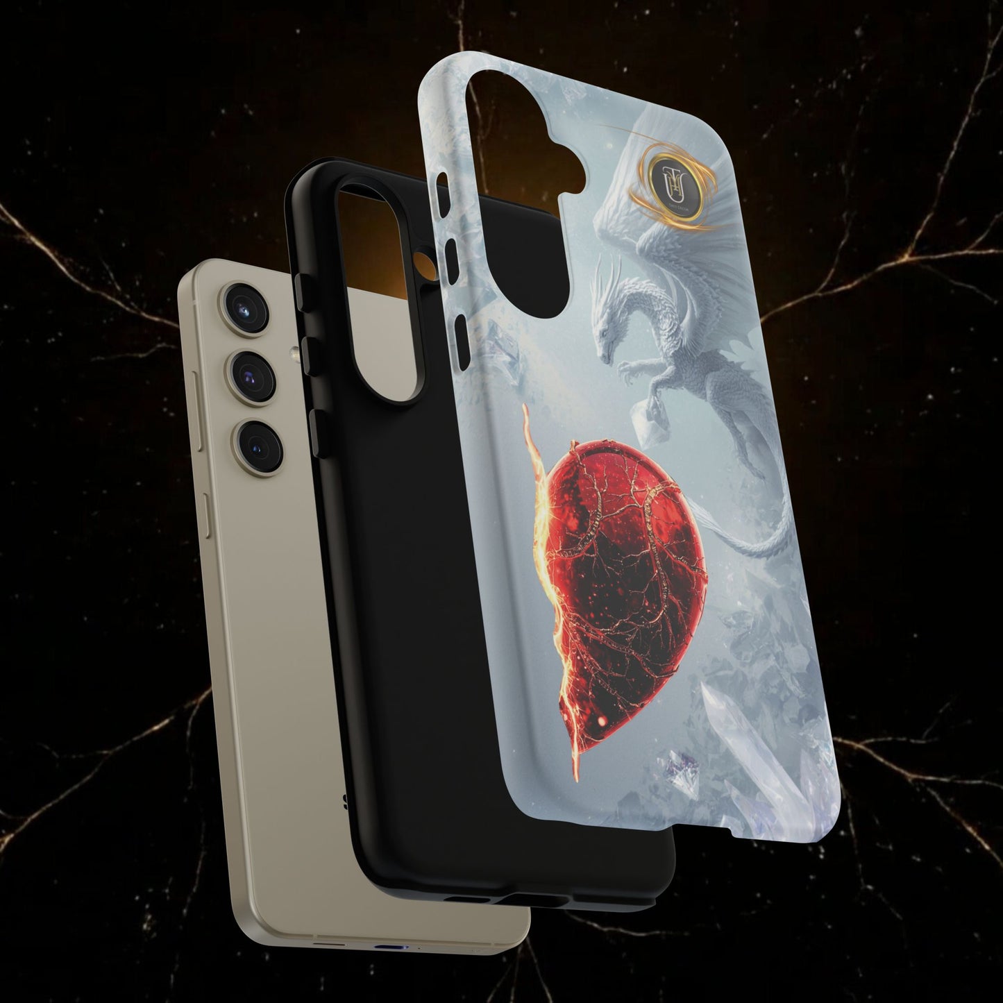 Couples Phone Case — Black Phoenix & White Dragon Heart Design (For Her))