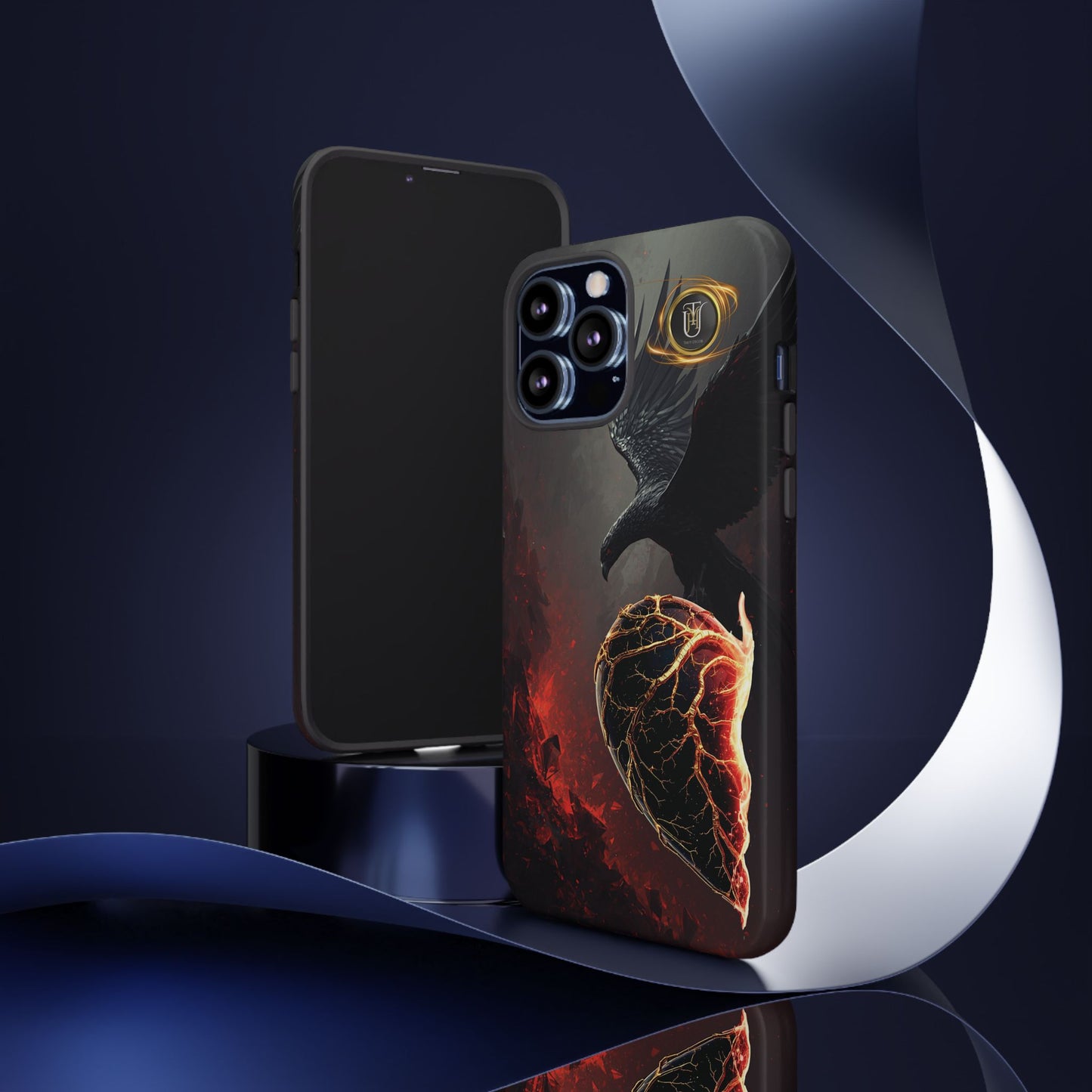 Couples Phone Case — Black Phoenix & White Dragon Heart Design (For Him)