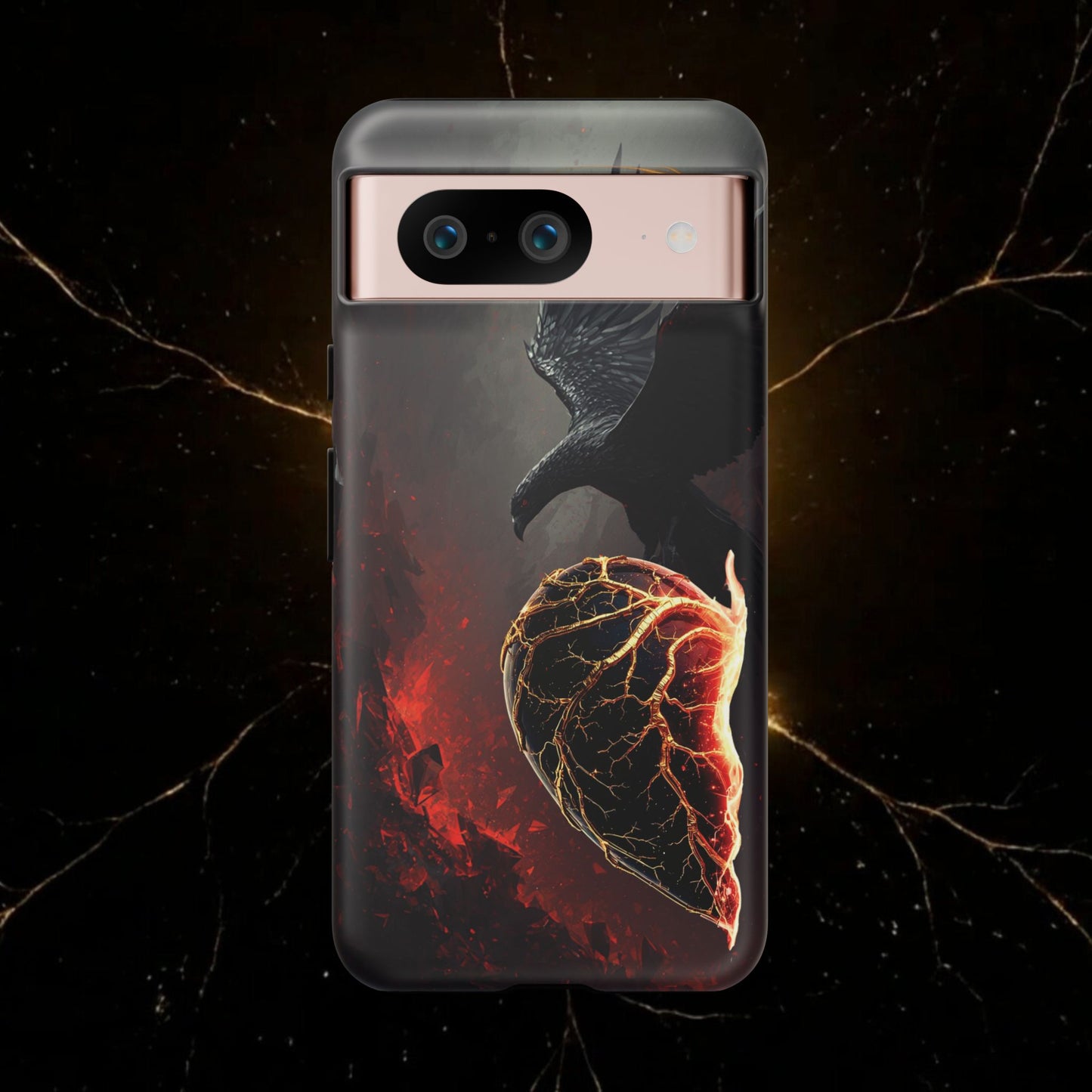 Couples Phone Case — Black Phoenix & White Dragon Heart Design (For Him)