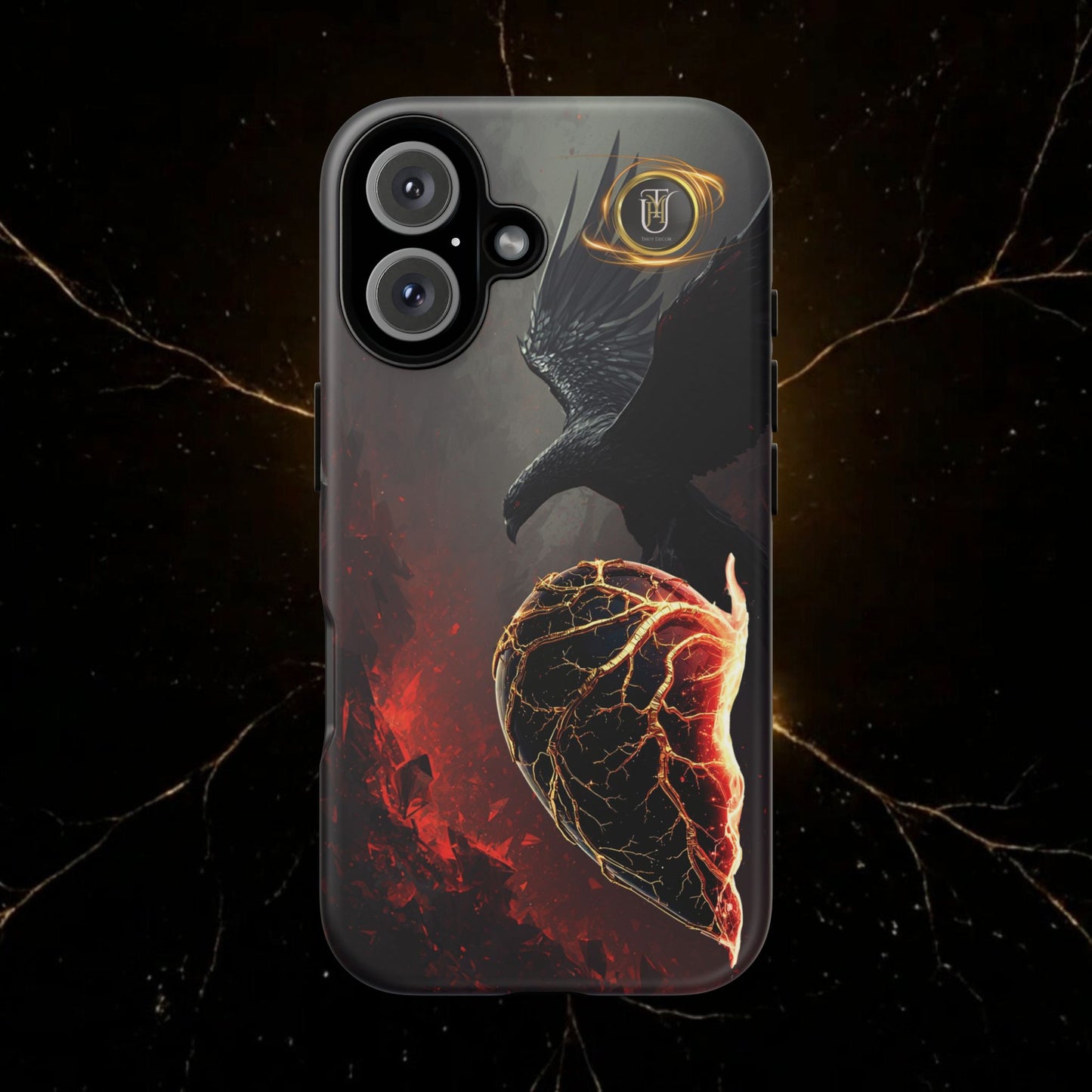 Couples Phone Case — Black Phoenix & White Dragon Heart Design (For Him)