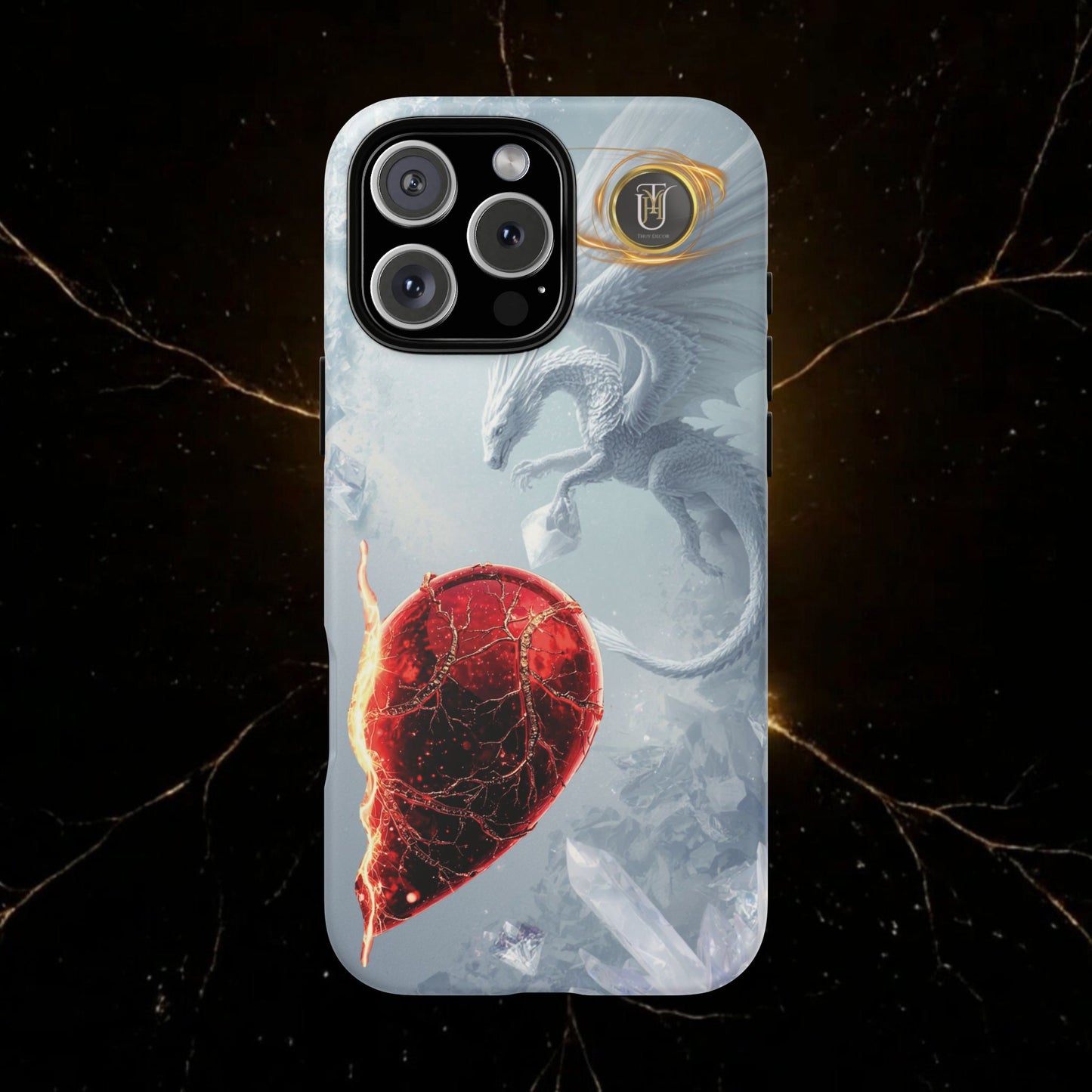 Couples Phone Case — Black Phoenix & White Dragon Heart Design (For Her))