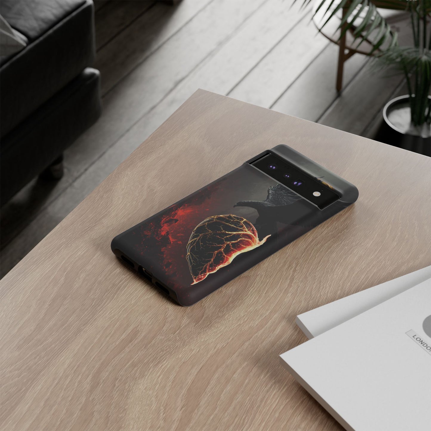Couples Phone Case — Black Phoenix & White Dragon Heart Design (For Him)