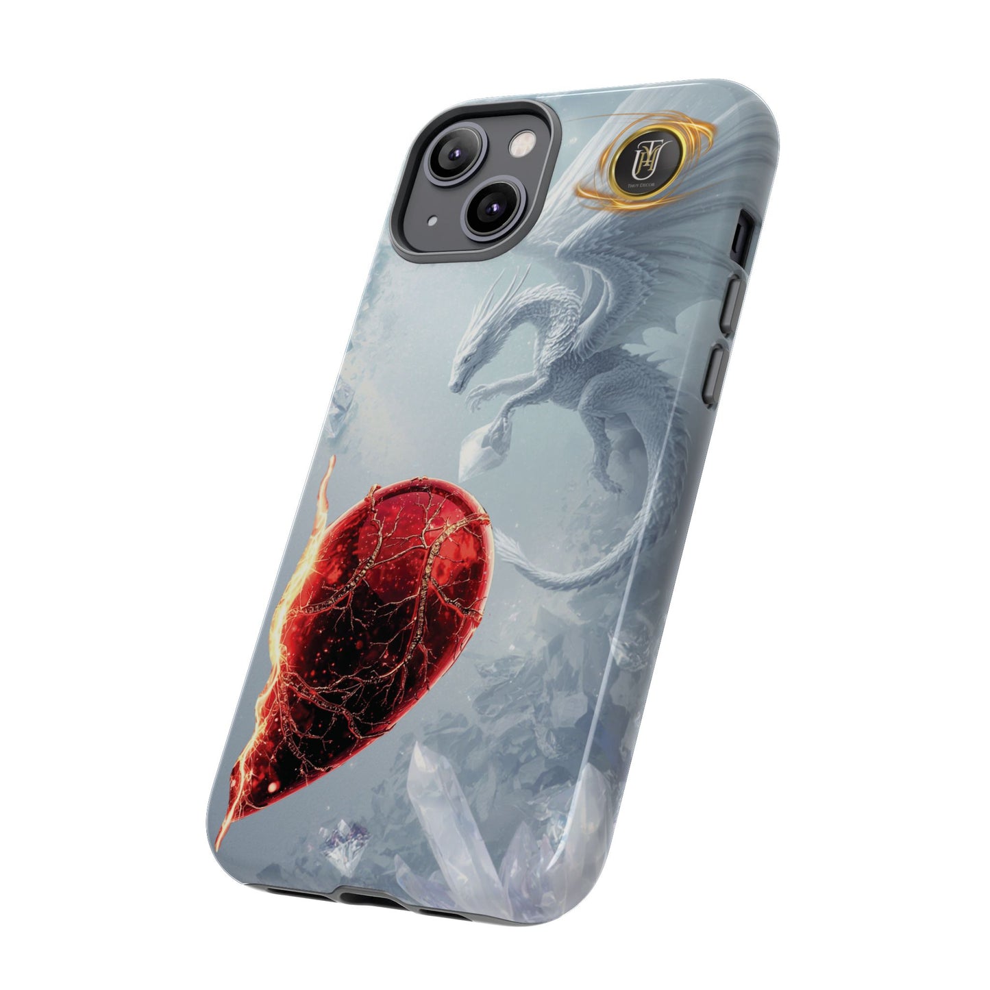 Couples Phone Case — Black Phoenix & White Dragon Heart Design (For Her))