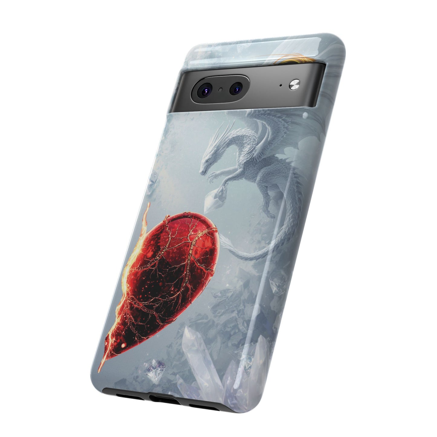 Couples Phone Case — Black Phoenix & White Dragon Heart Design (For Her))