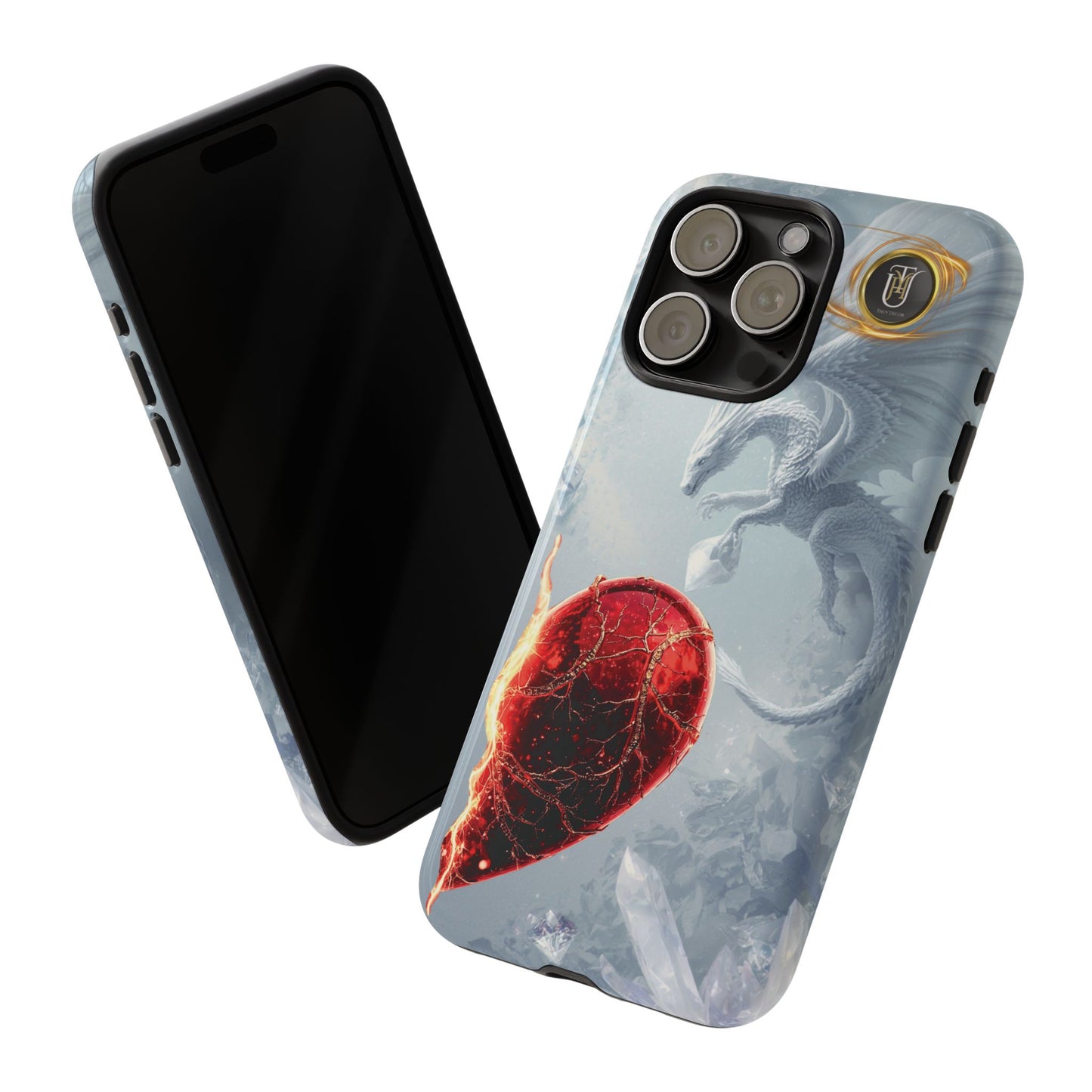 Couples Phone Case — Black Phoenix & White Dragon Heart Design (For Her))