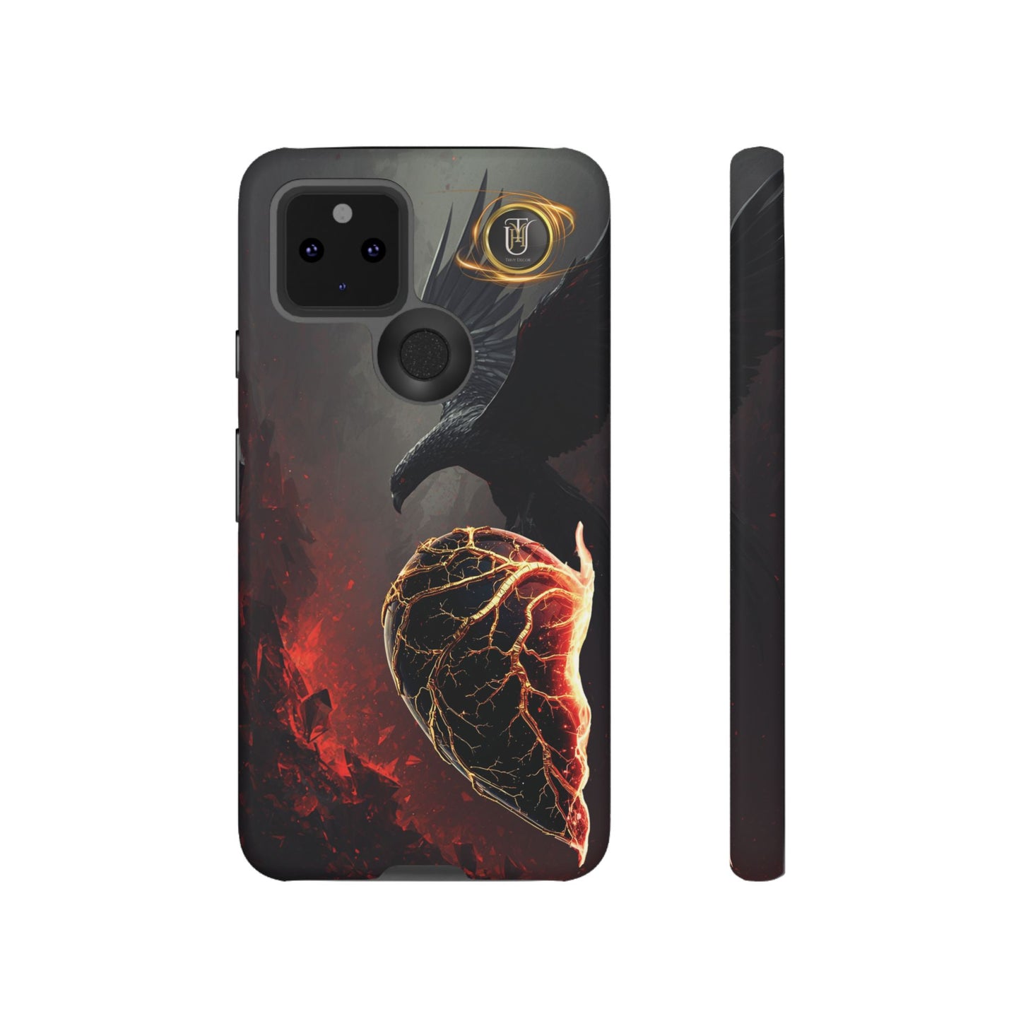 Couples Phone Case — Black Phoenix & White Dragon Heart Design (For Him)
