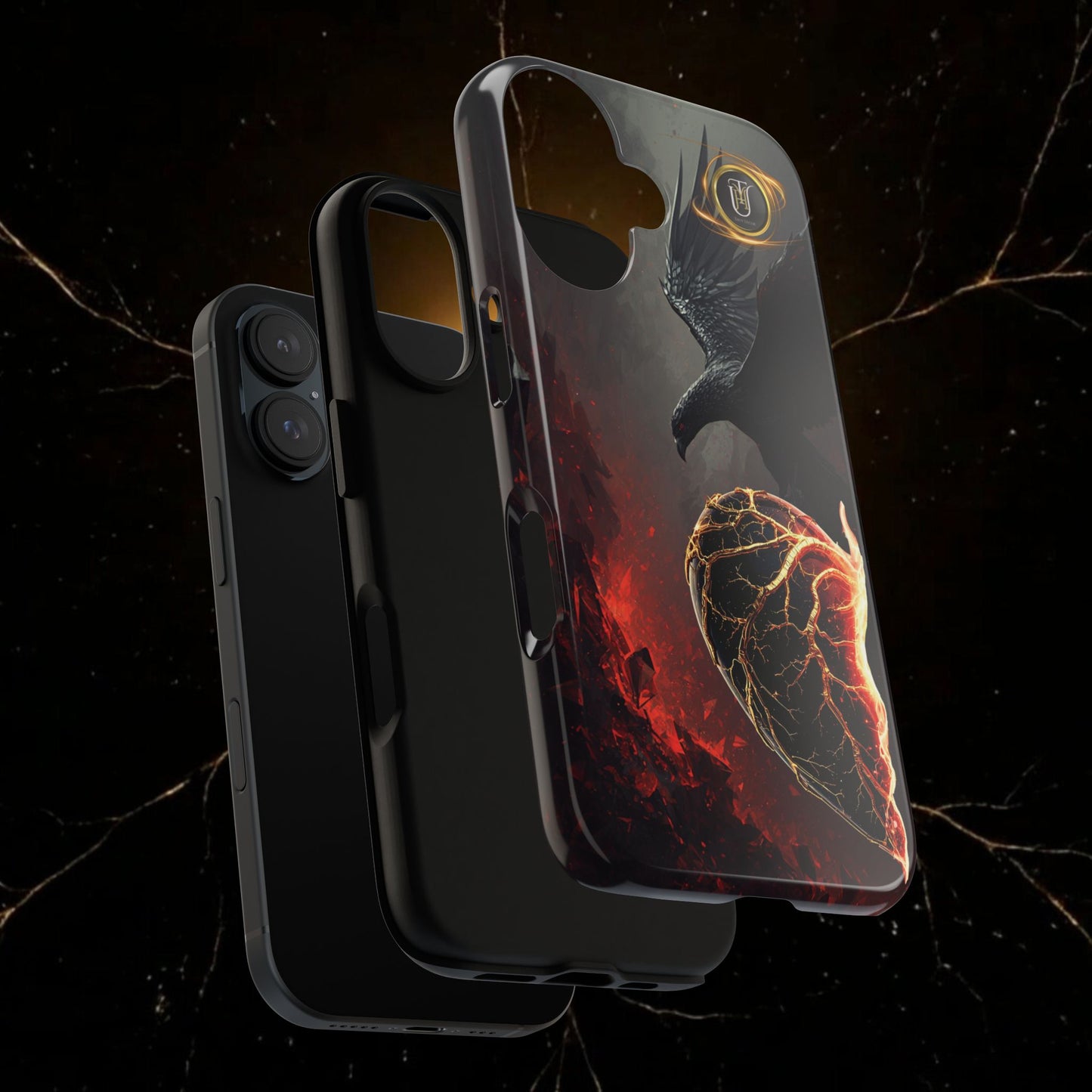 Couples Phone Case — Black Phoenix & White Dragon Heart Design (For Him)