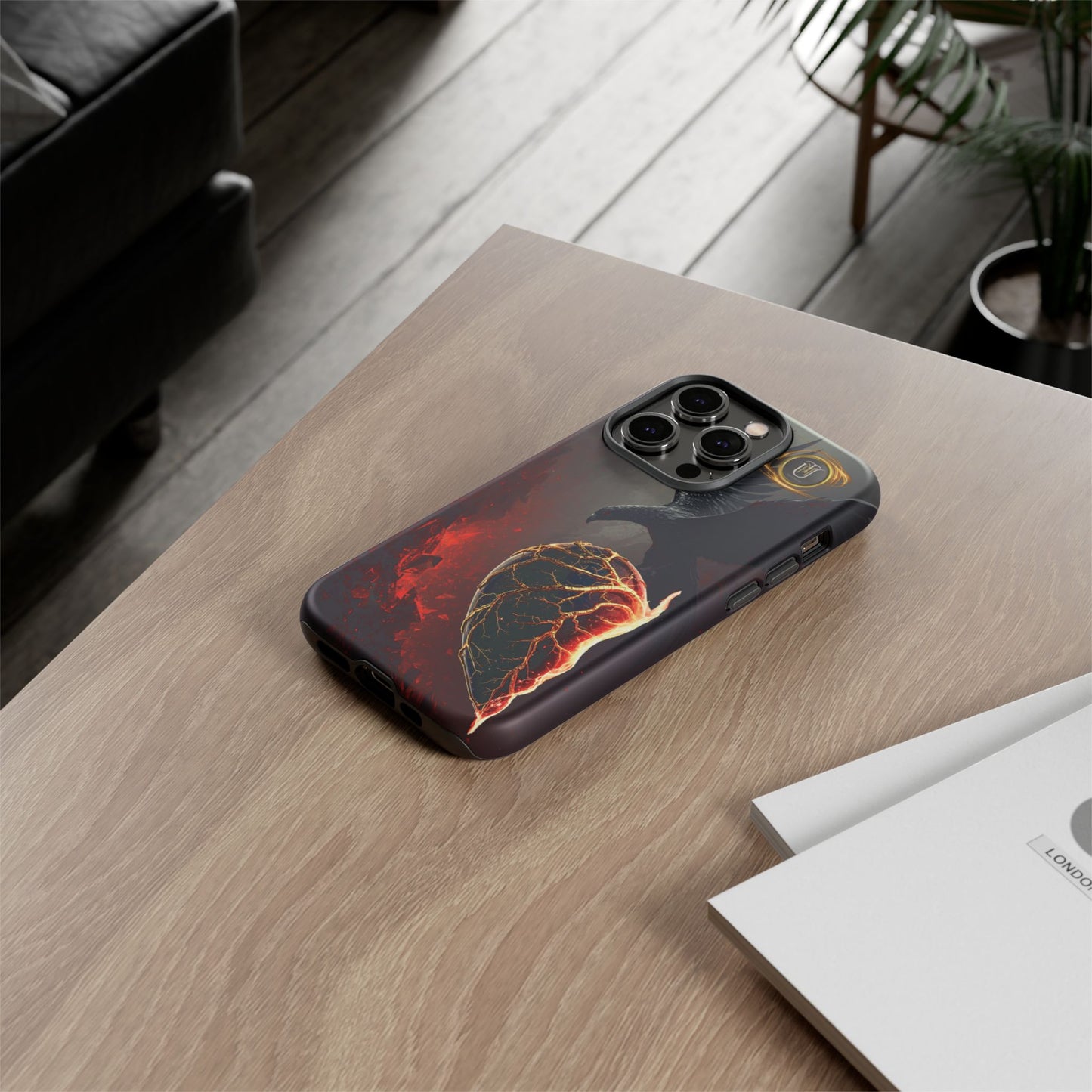 Couples Phone Case — Black Phoenix & White Dragon Heart Design (For Him)