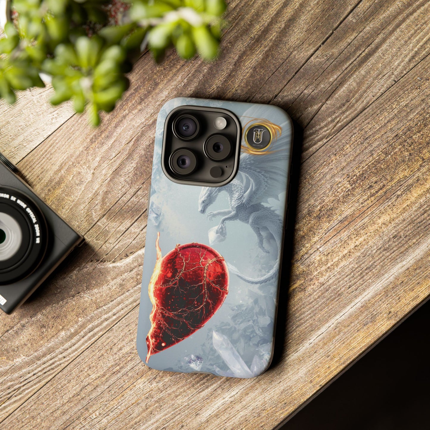 Couples Phone Case — Black Phoenix & White Dragon Heart Design (For Her))