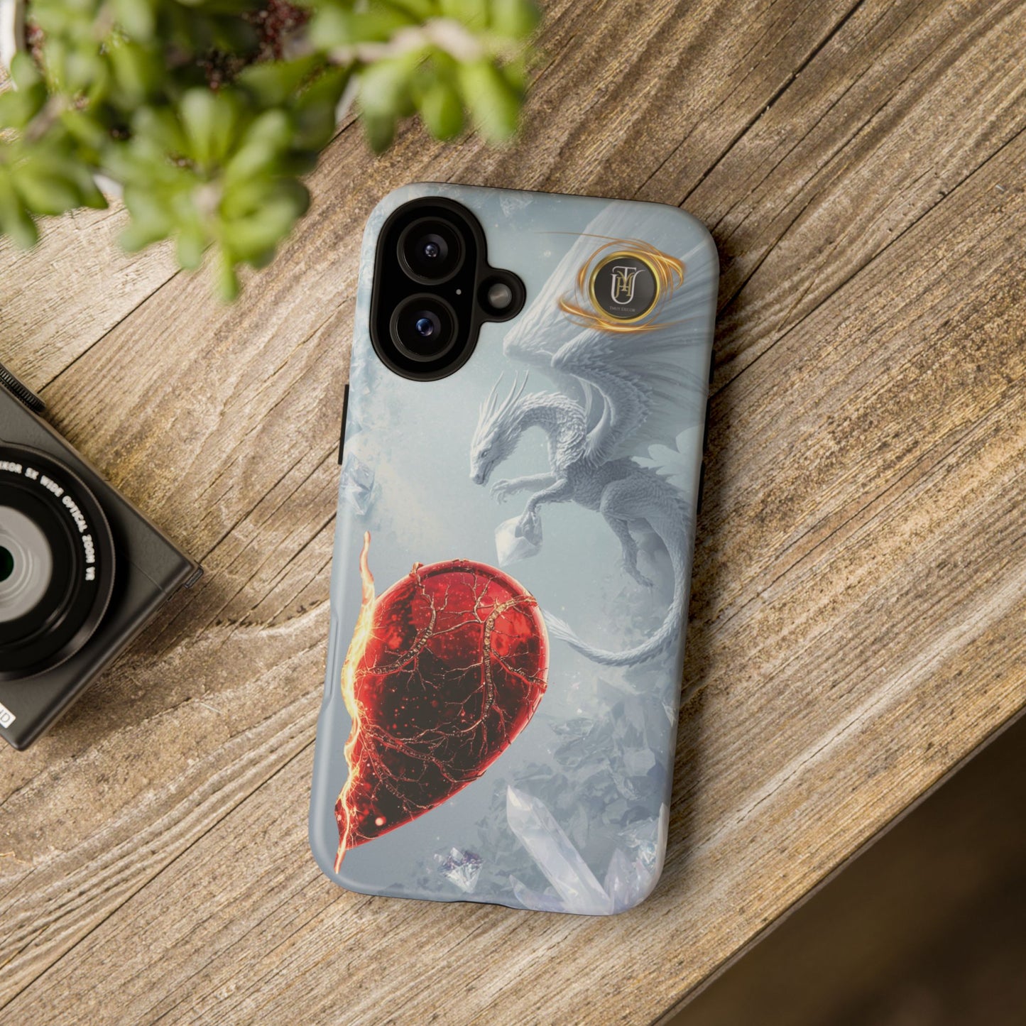 Couples Phone Case — Black Phoenix & White Dragon Heart Design (For Her))