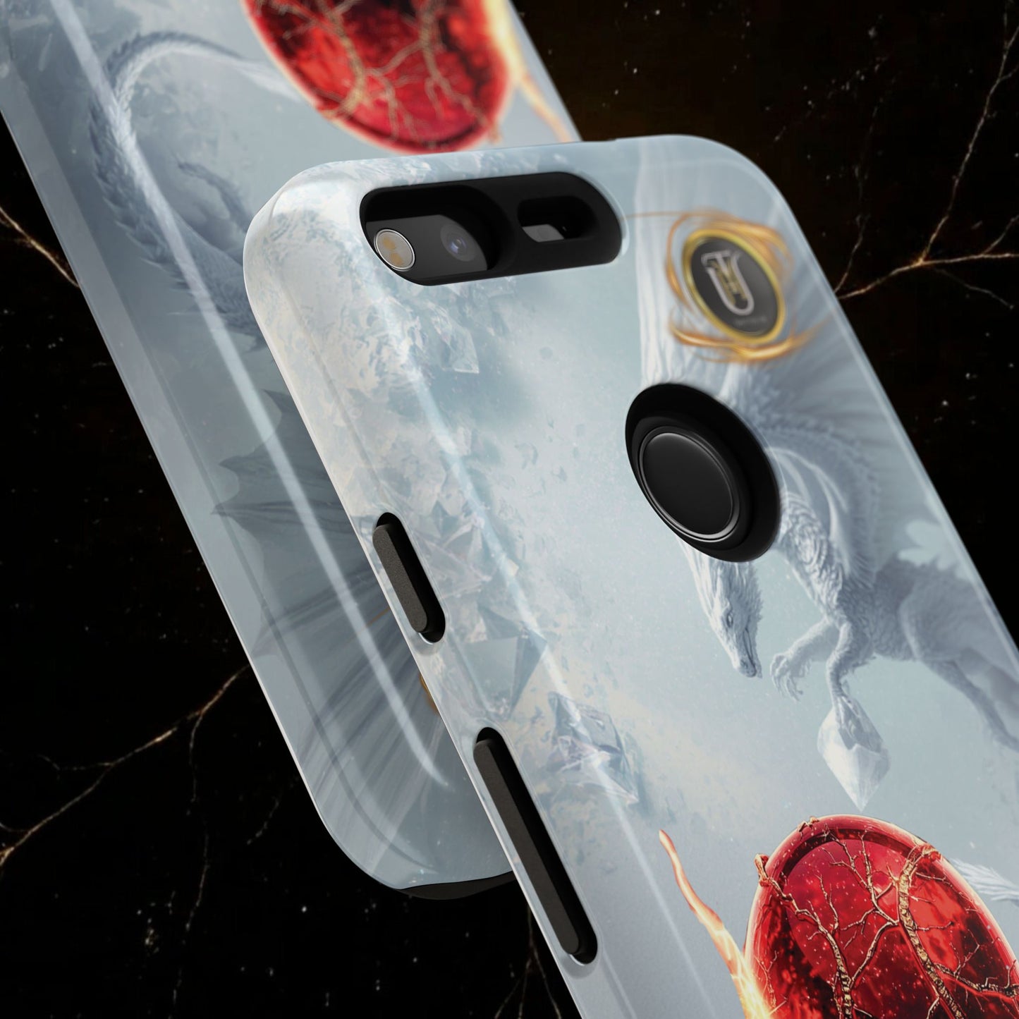 Couples Phone Case — Black Phoenix & White Dragon Heart Design (For Her))