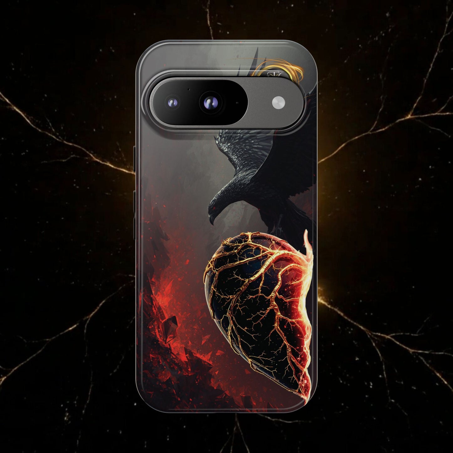 Couples Phone Case — Black Phoenix & White Dragon Heart Design (For Him)