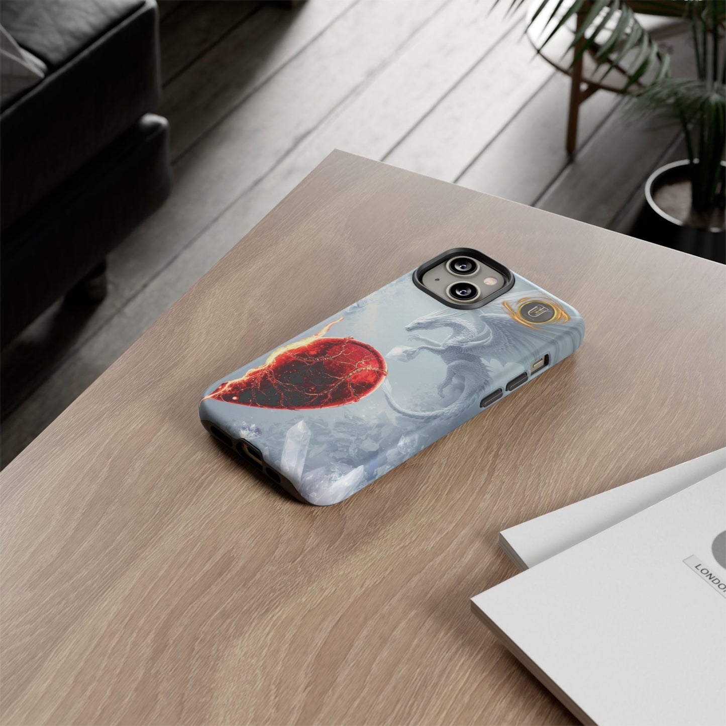 Couples Phone Case — Black Phoenix & White Dragon Heart Design (For Her))