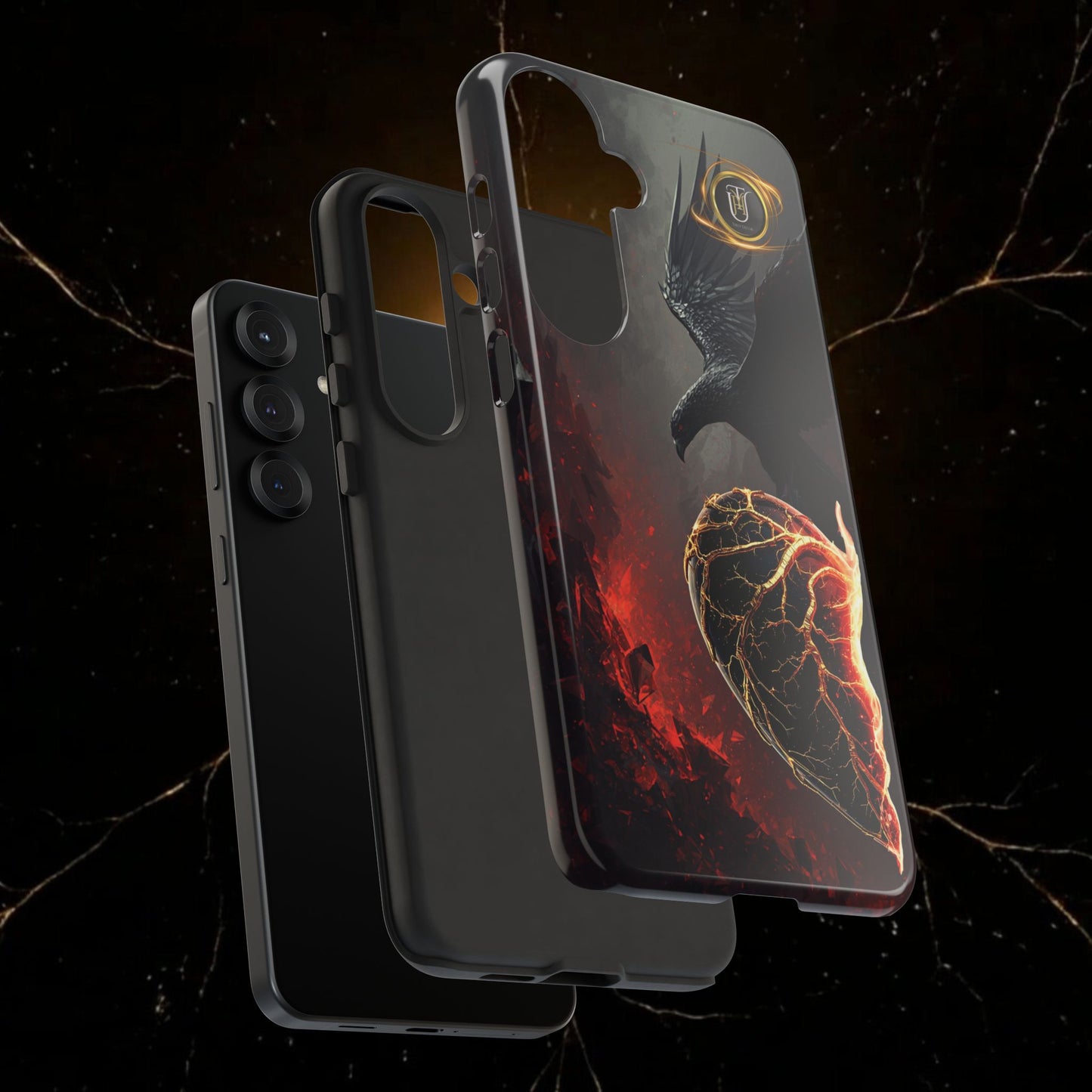 Couples Phone Case — Black Phoenix & White Dragon Heart Design (For Him)