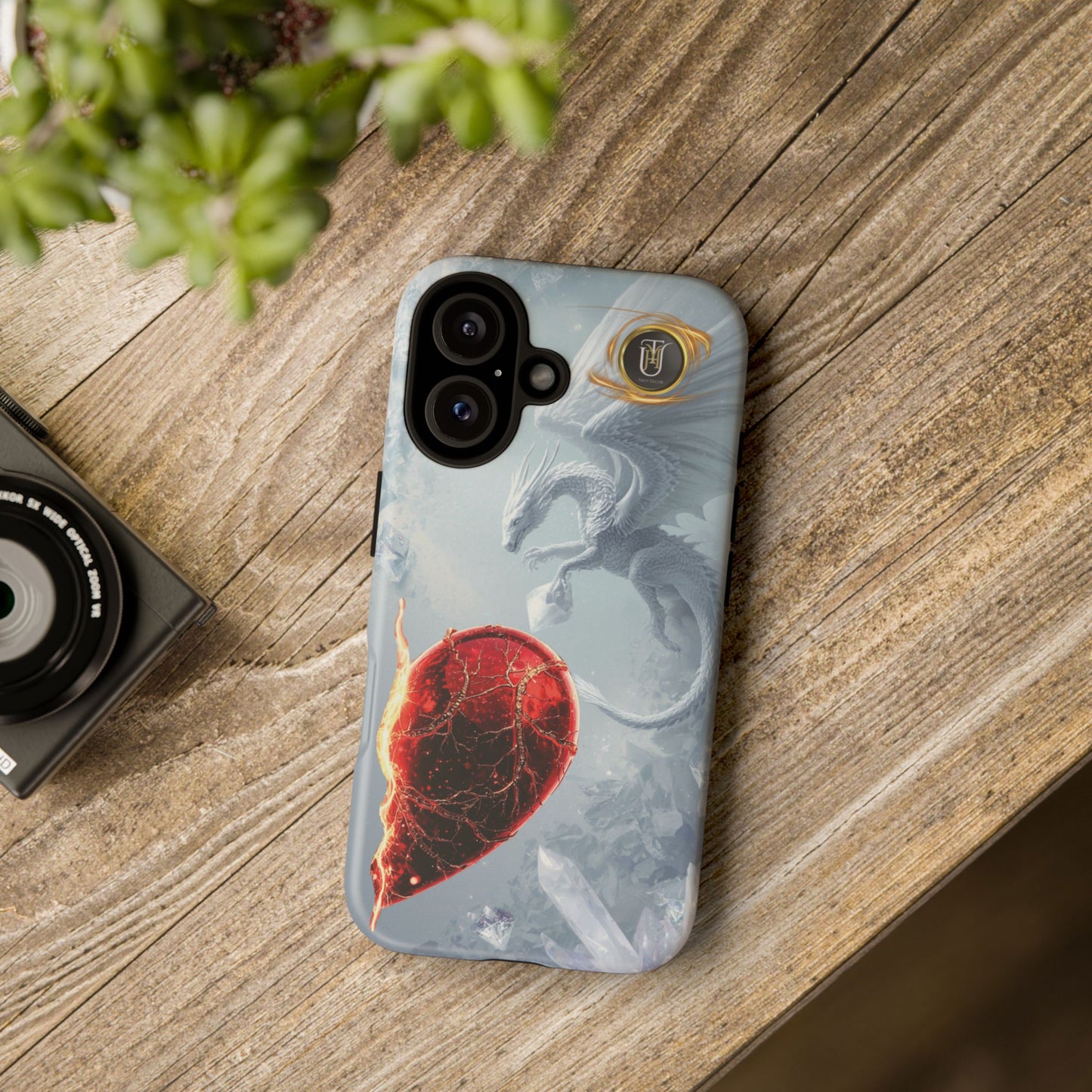 Couples Phone Case — Black Phoenix & White Dragon Heart Design (For Her))