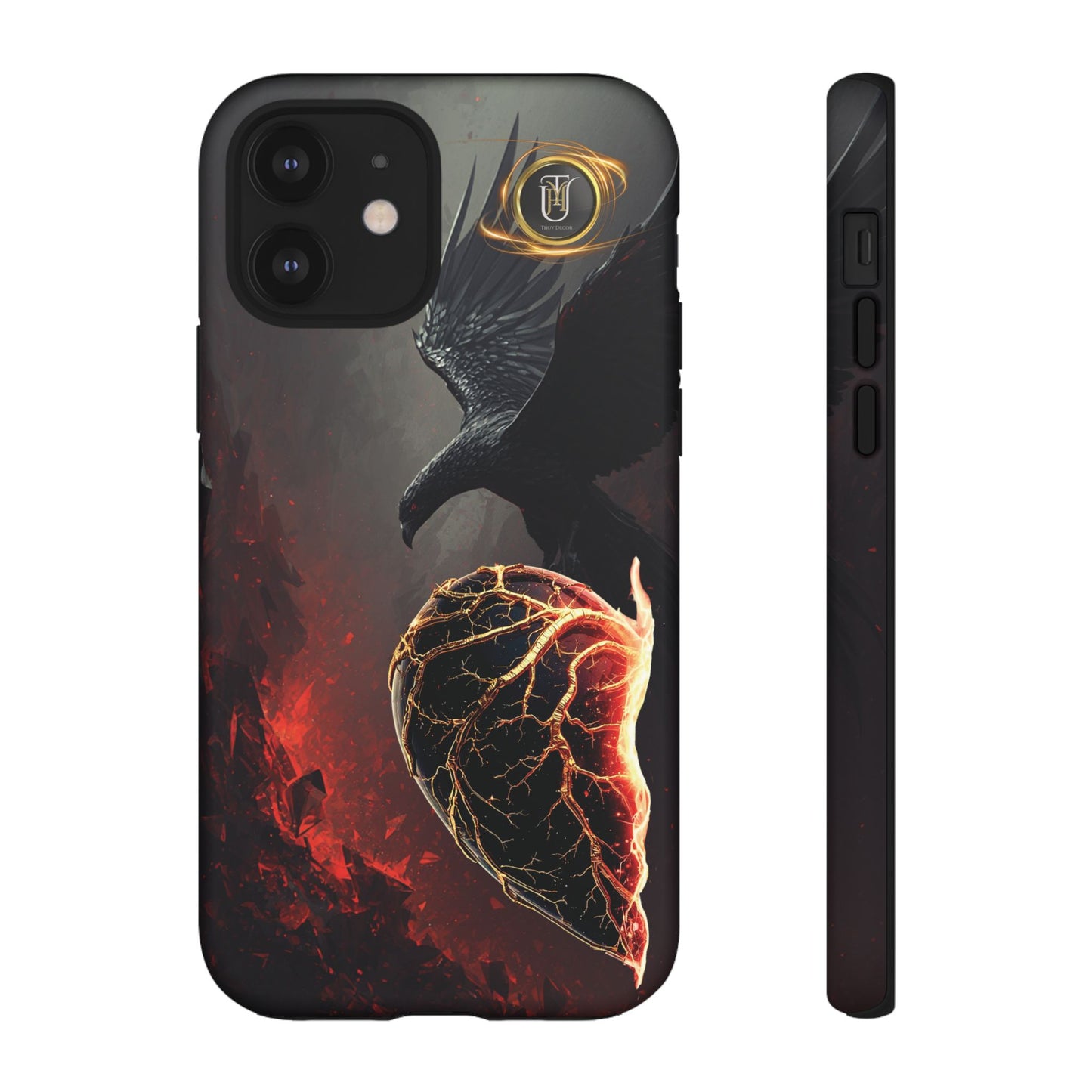 Couples Phone Case — Black Phoenix & White Dragon Heart Design (For Him)