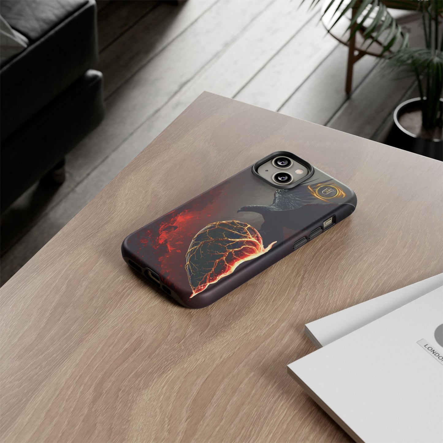 Couples Phone Case — Black Phoenix & White Dragon Heart Design (For Him)