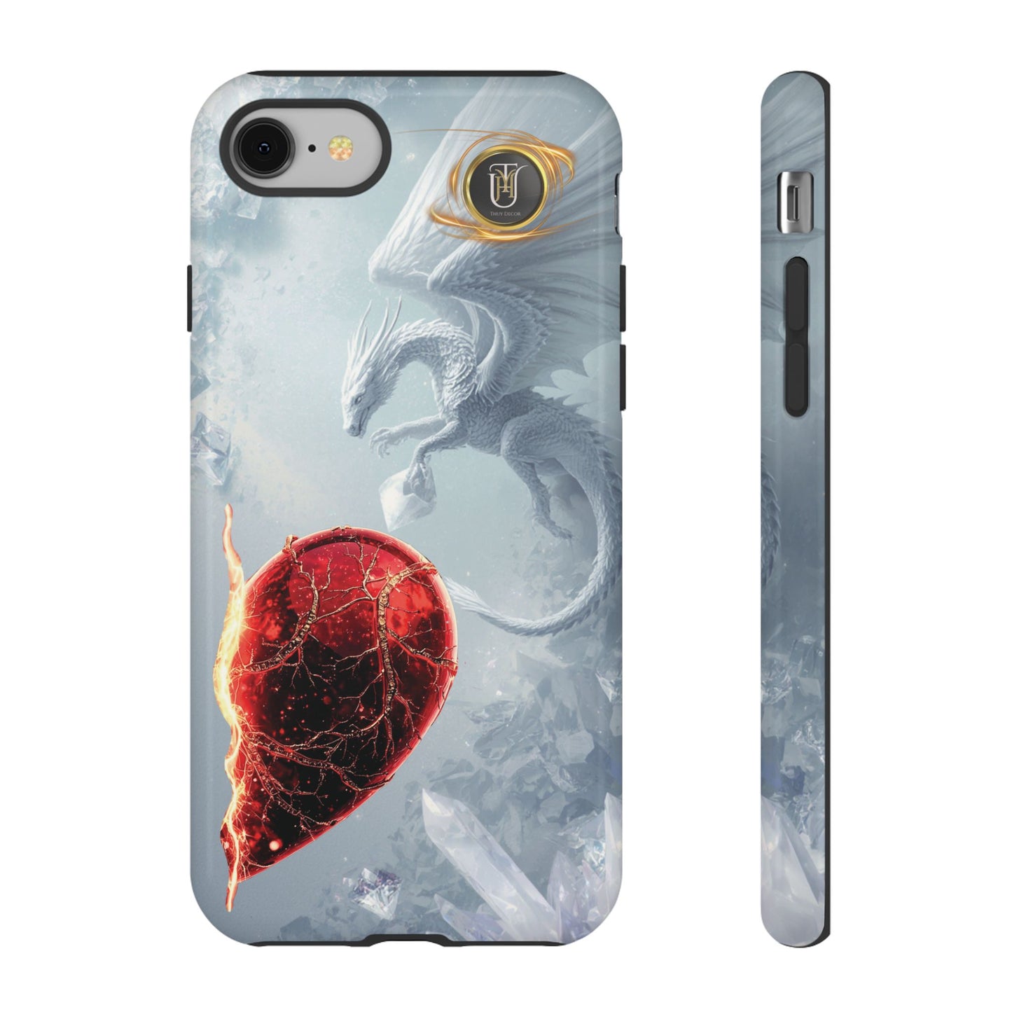 Couples Phone Case — Black Phoenix & White Dragon Heart Design (For Her))