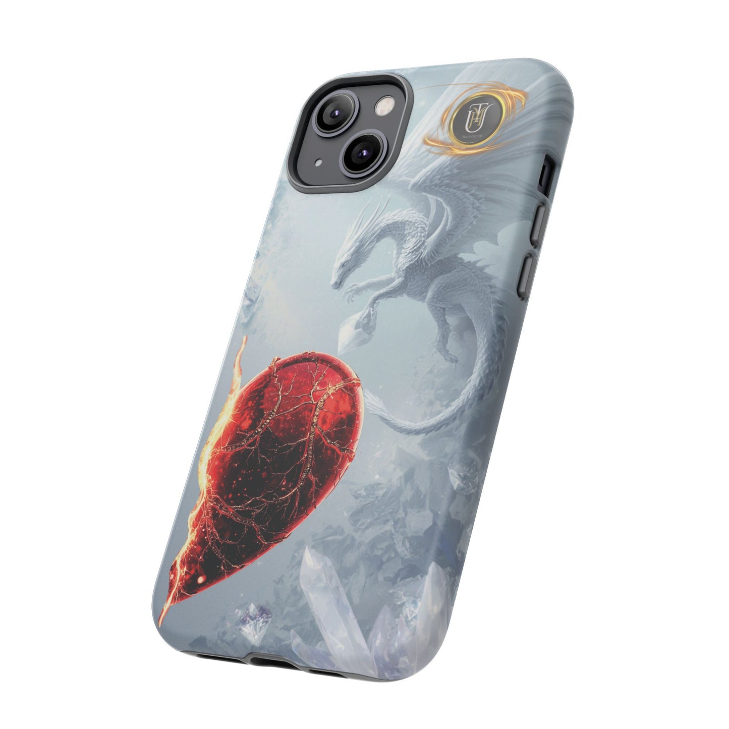 Couples Phone Case — Black Phoenix & White Dragon Heart Design (For Her))