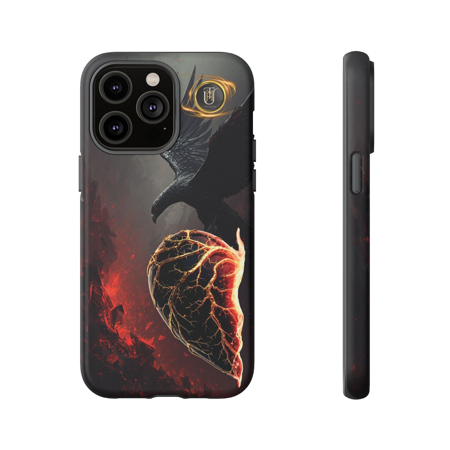 Couples Phone Case — Black Phoenix & White Dragon Heart Design (For Him)