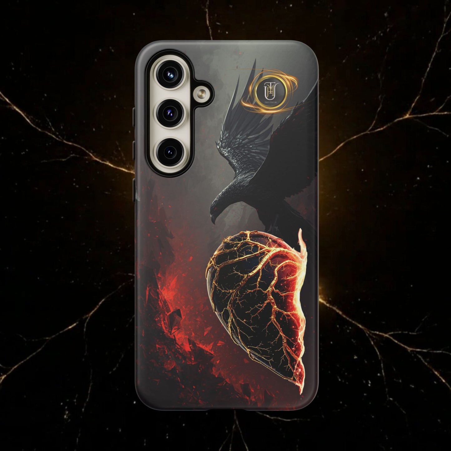 Couples Phone Case — Black Phoenix & White Dragon Heart Design (For Him)