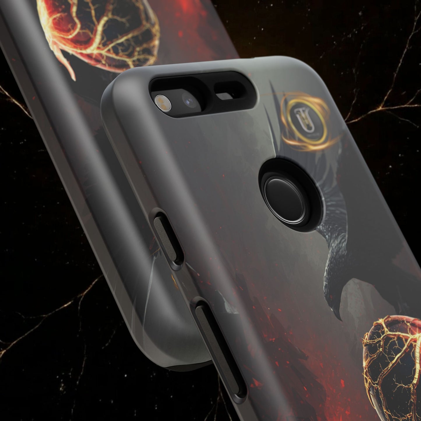 Couples Phone Case — Black Phoenix & White Dragon Heart Design (For Him)