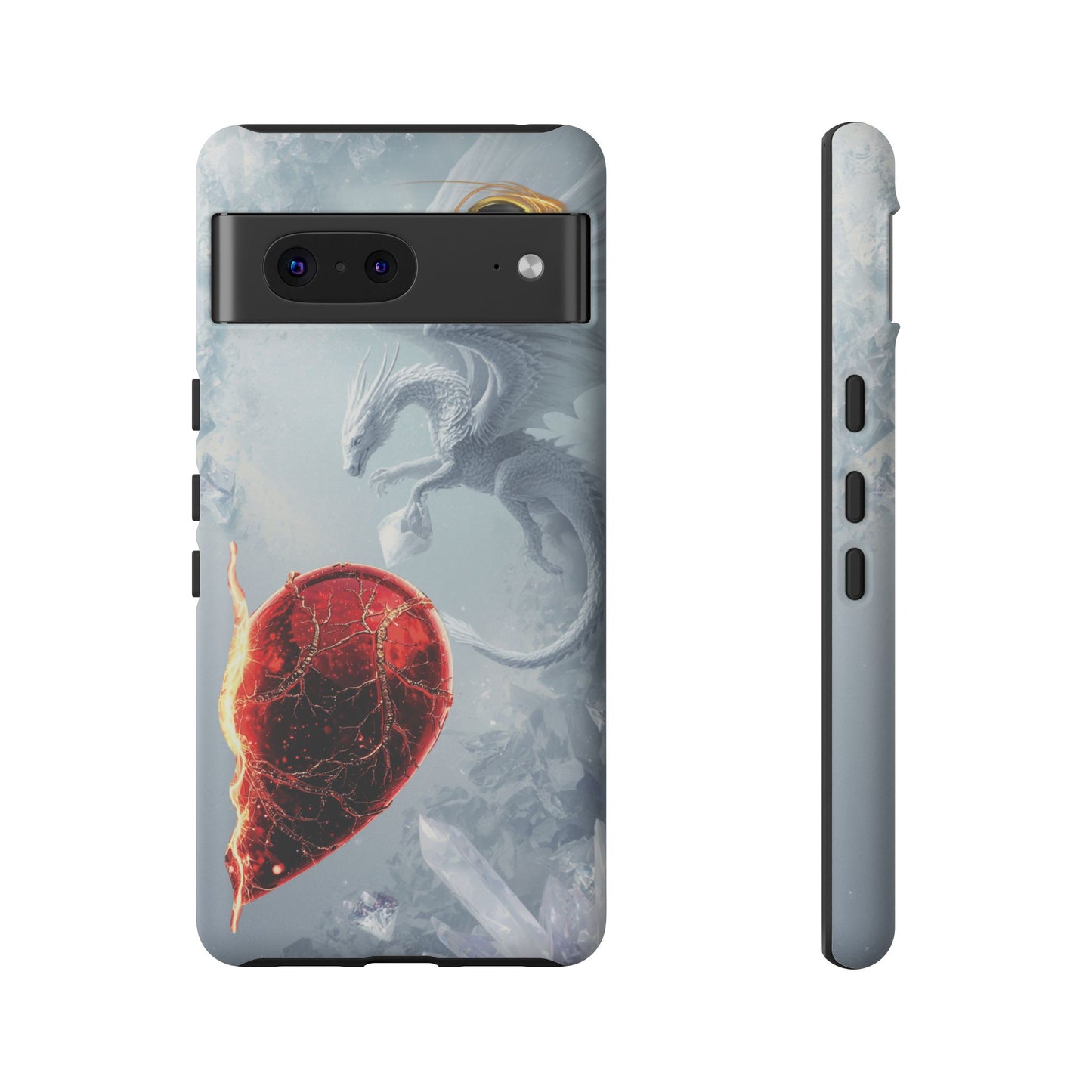 Couples Phone Case — Black Phoenix & White Dragon Heart Design (For Her))