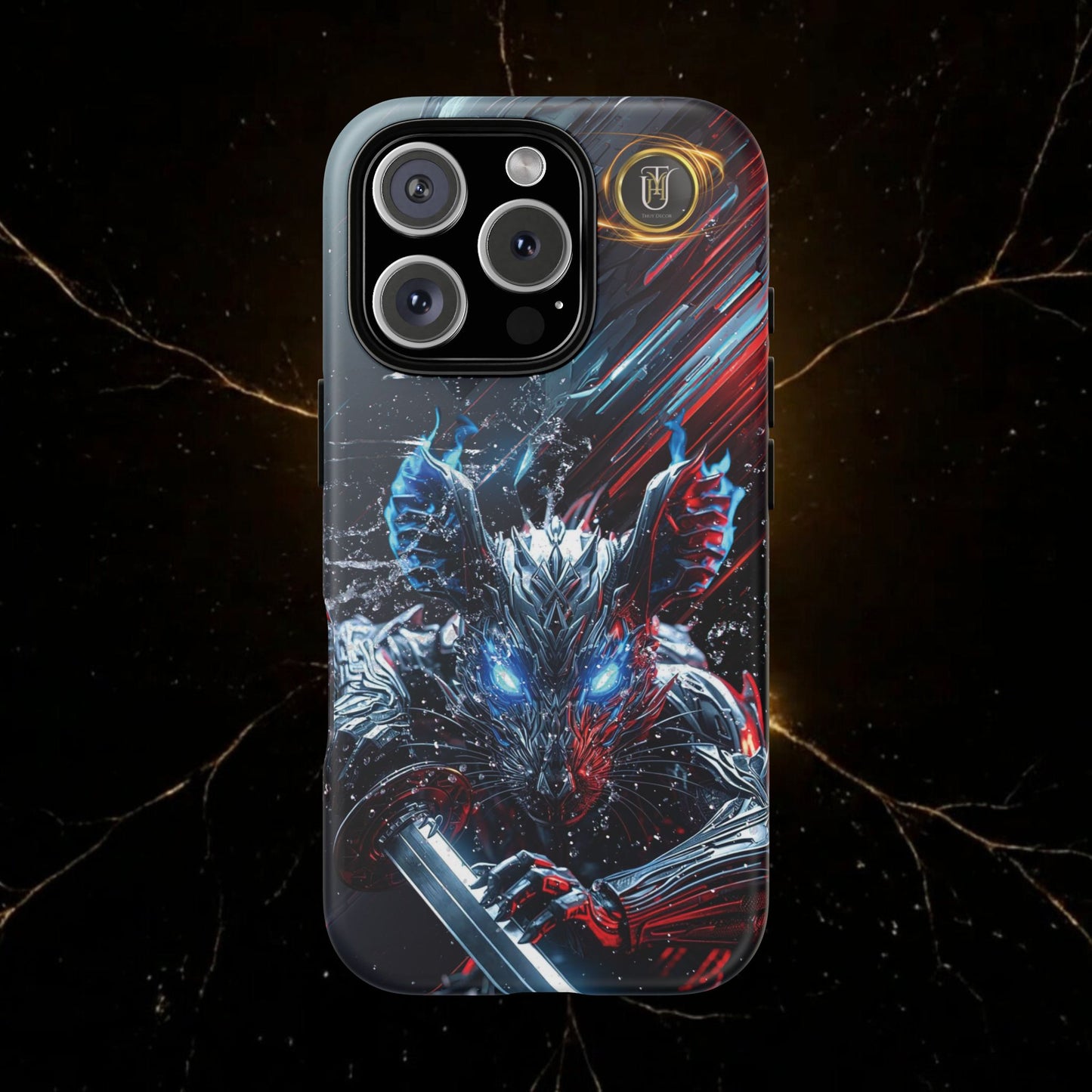 Lunar Metal Rat Samurai Phone Case — Warrior Rodent Armor Design