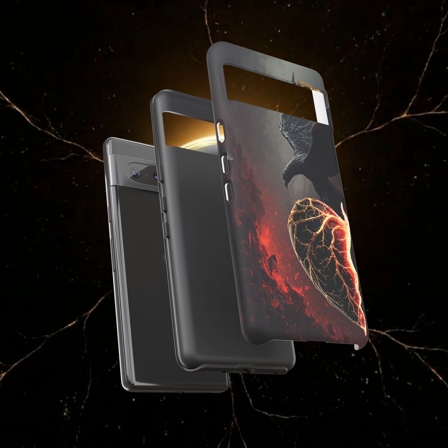 Couples Phone Case — Black Phoenix & White Dragon Heart Design (For Him)