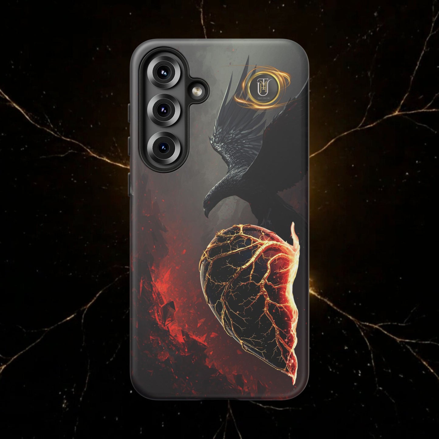 Couples Phone Case — Black Phoenix & White Dragon Heart Design (For Him)