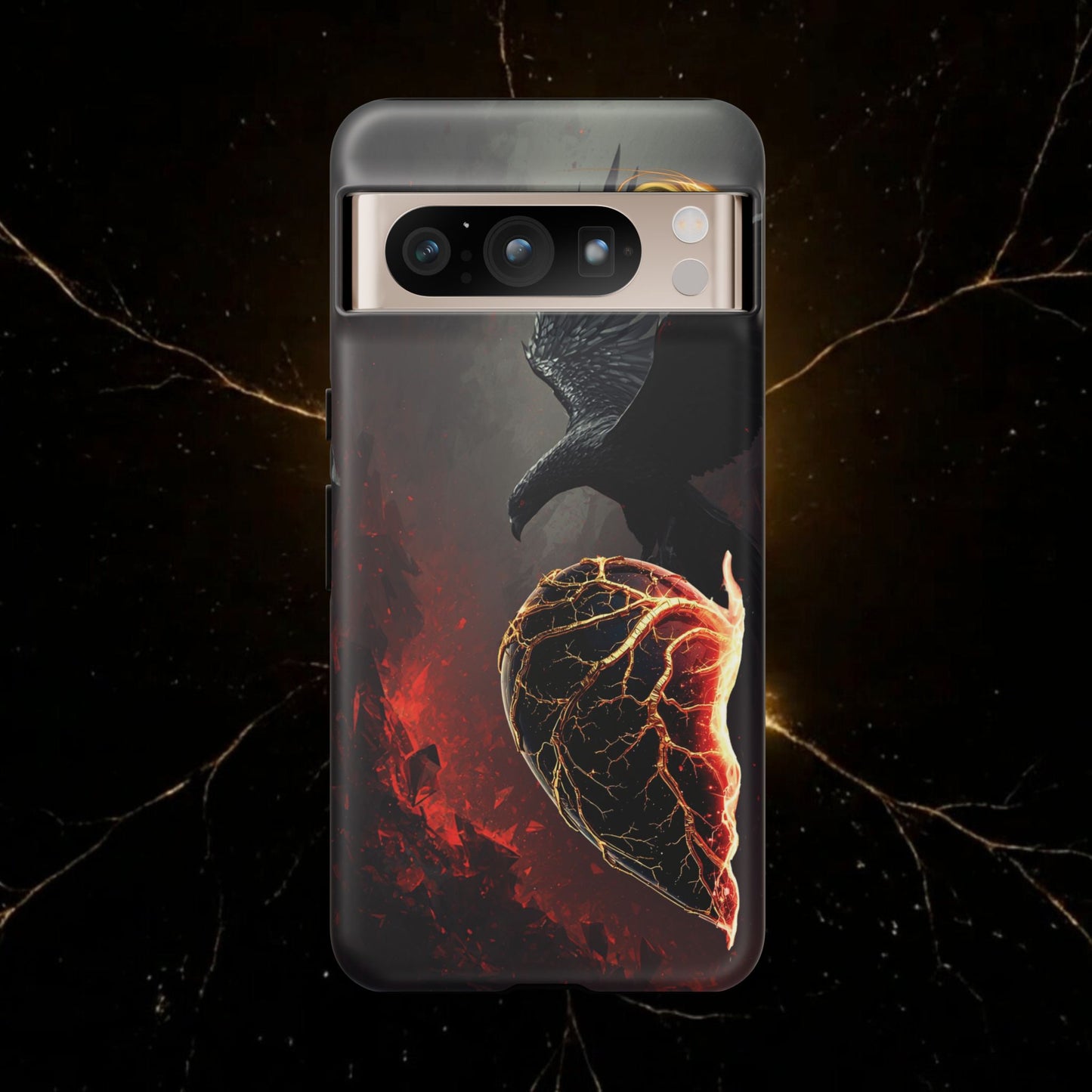 Couples Phone Case — Black Phoenix & White Dragon Heart Design (For Him)