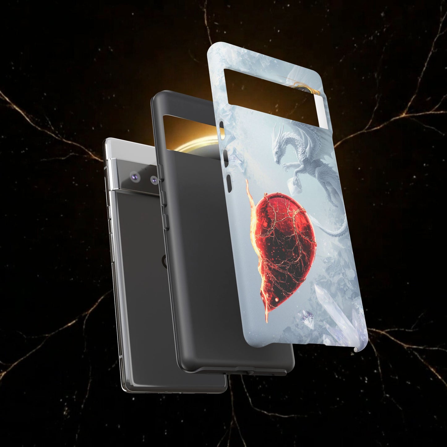 Couples Phone Case — Black Phoenix & White Dragon Heart Design (For Her))