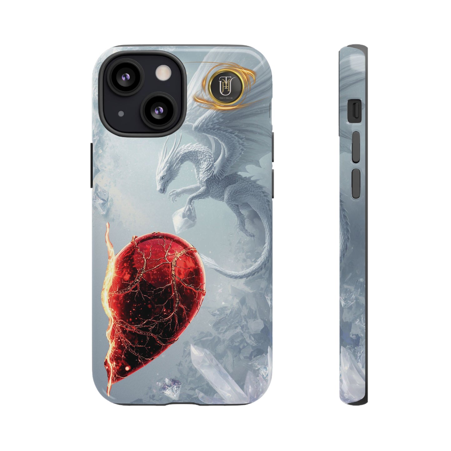 Couples Phone Case — Black Phoenix & White Dragon Heart Design (For Her))